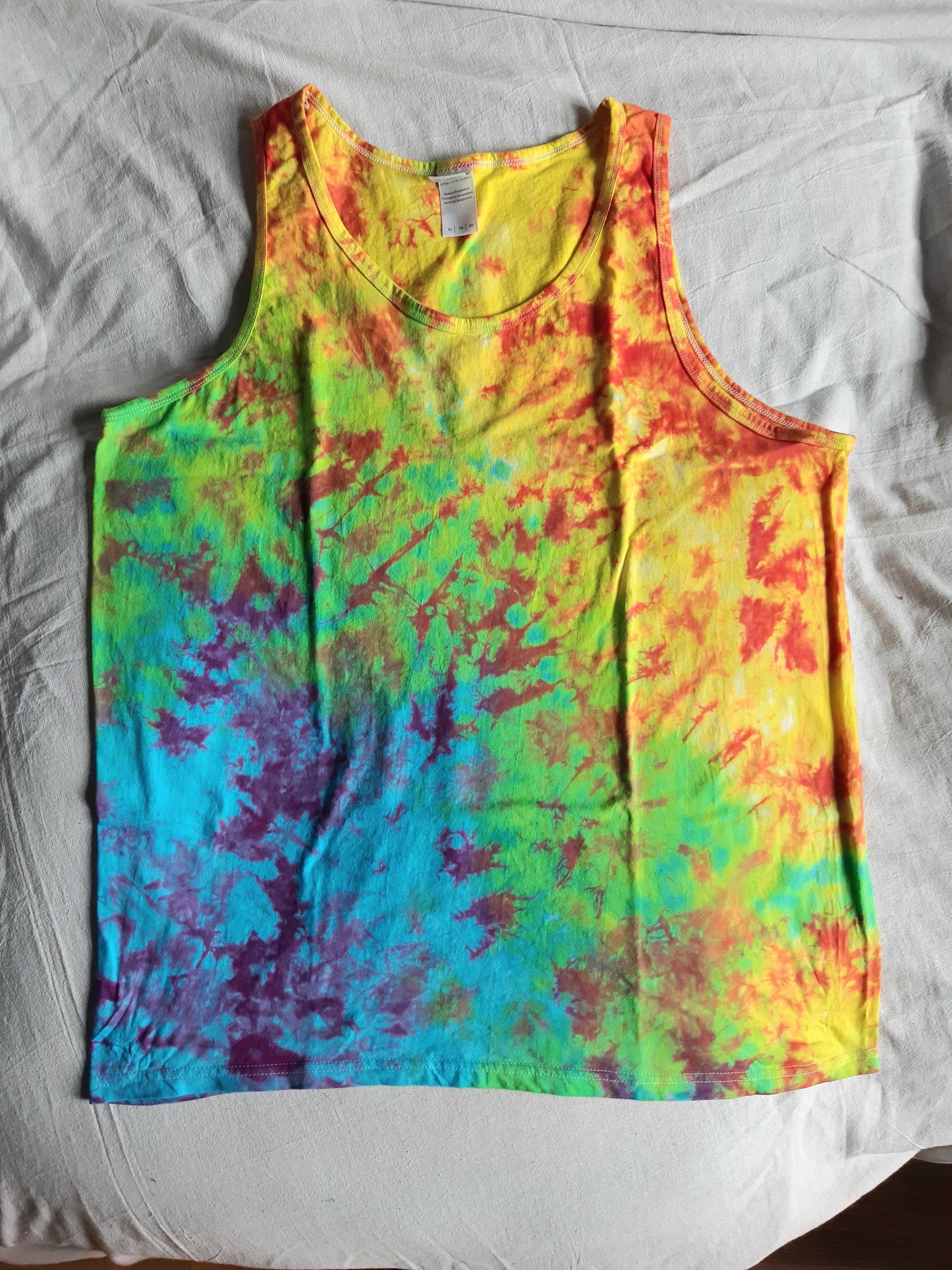 Rainbow scrunch festival tie dye t shirt tank vest top men's summer size S-2XL