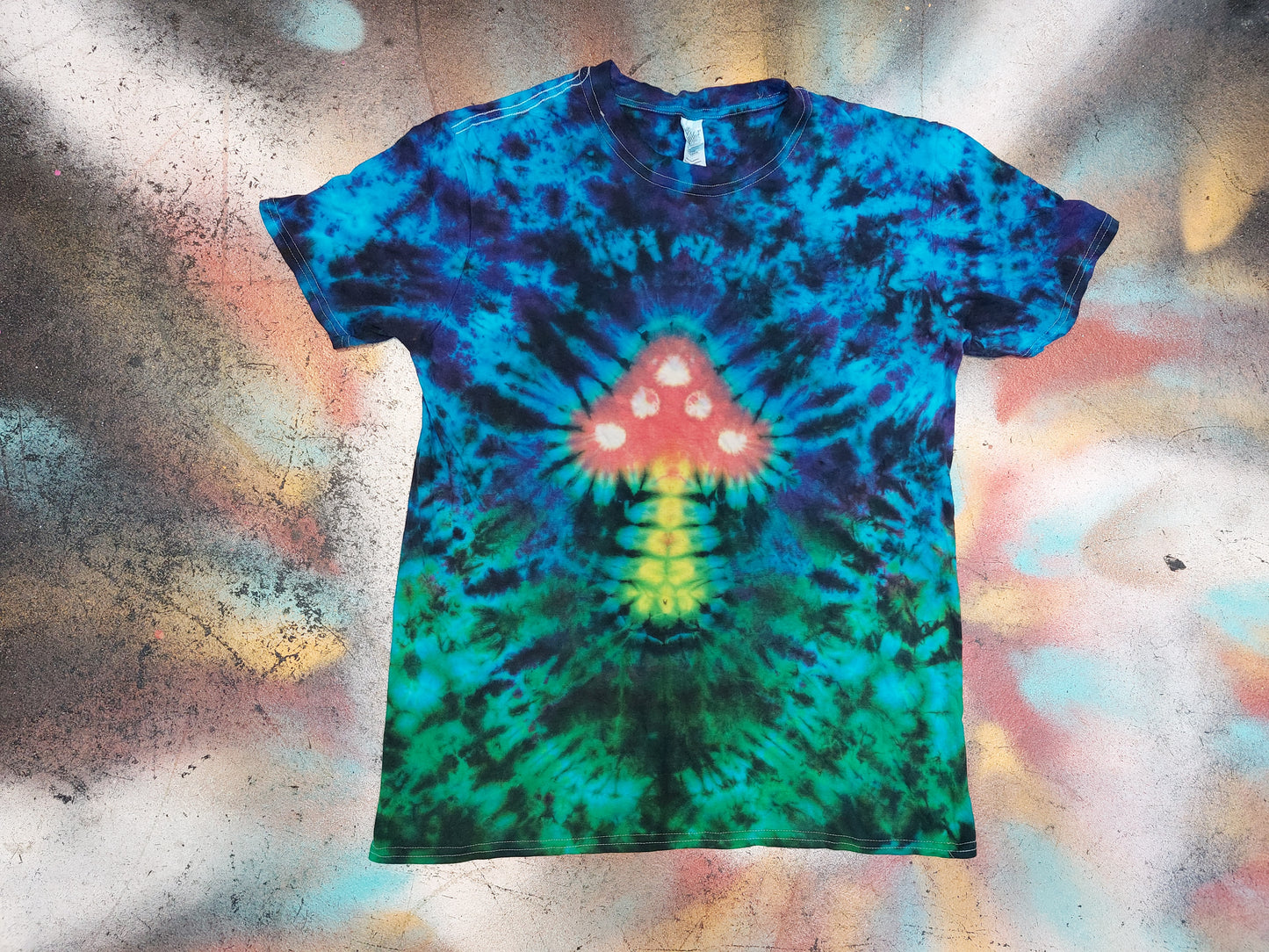 Tie Dye Magic Mushroom T Shirt Blue Green handmade unique fairy UNISEX S-5XL