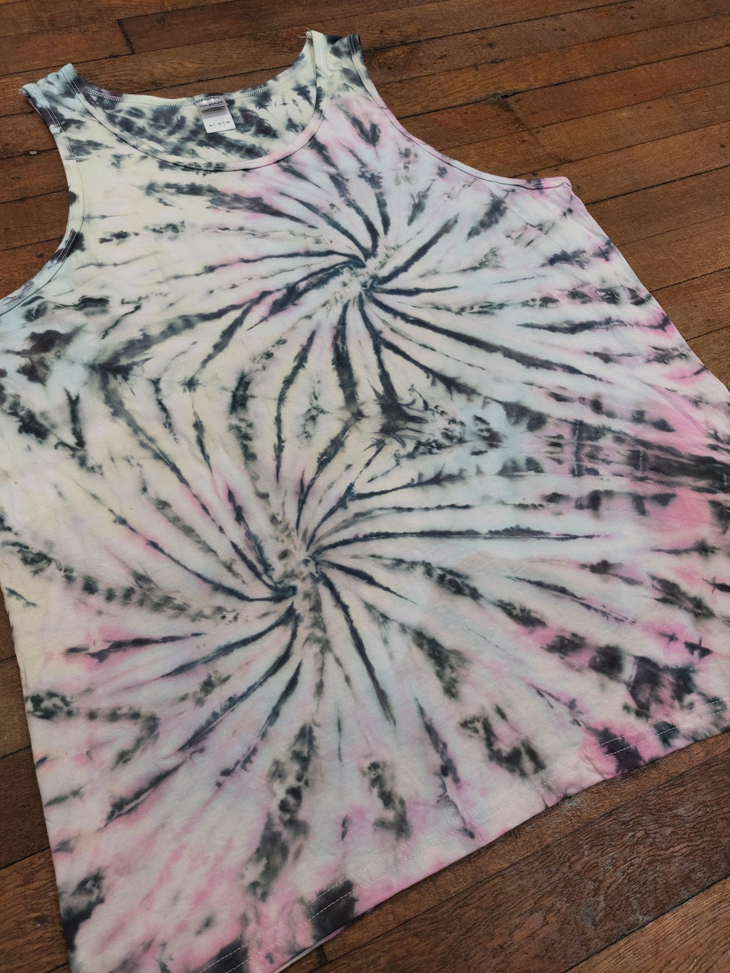 Pastel rainbow black faded look double spiral festival tie dye t shirt tank vest top men's summer size S-2XL (Copy)