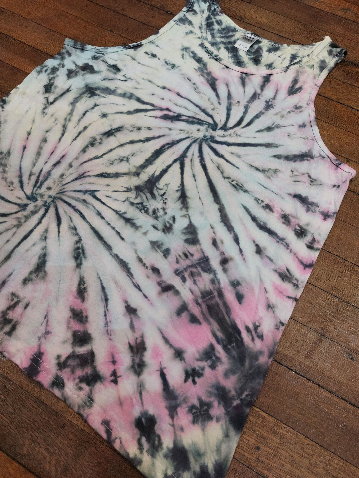 Pastel rainbow black faded look double spiral festival tie dye t shirt tank vest top men's summer size S-2XL (Copy)