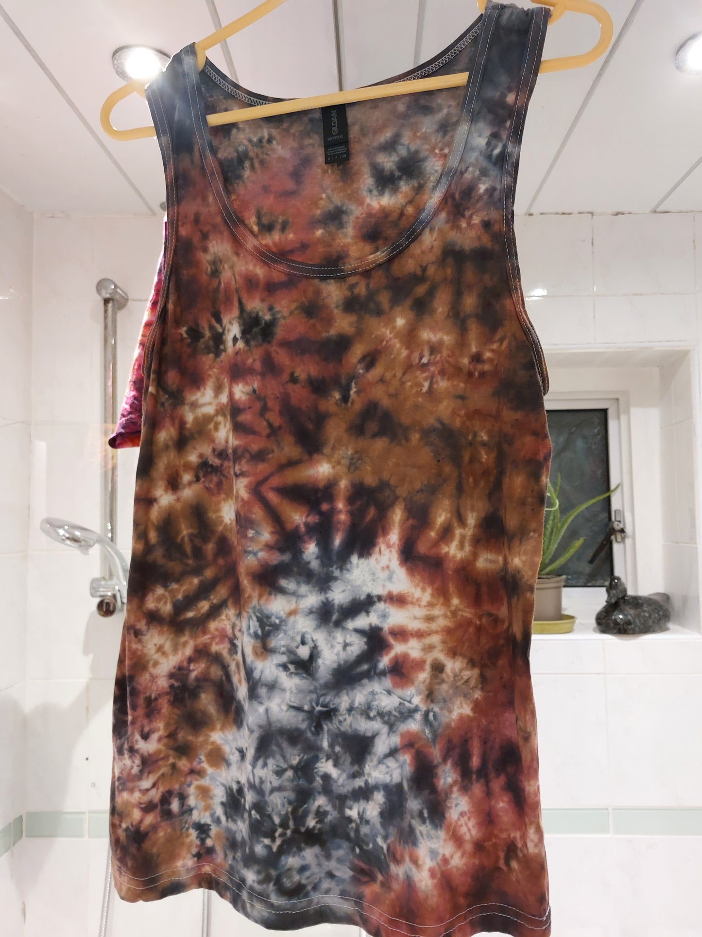 Brown Grey scrunch festival tie dye t shirt tank vest top men's summer size S-2XL