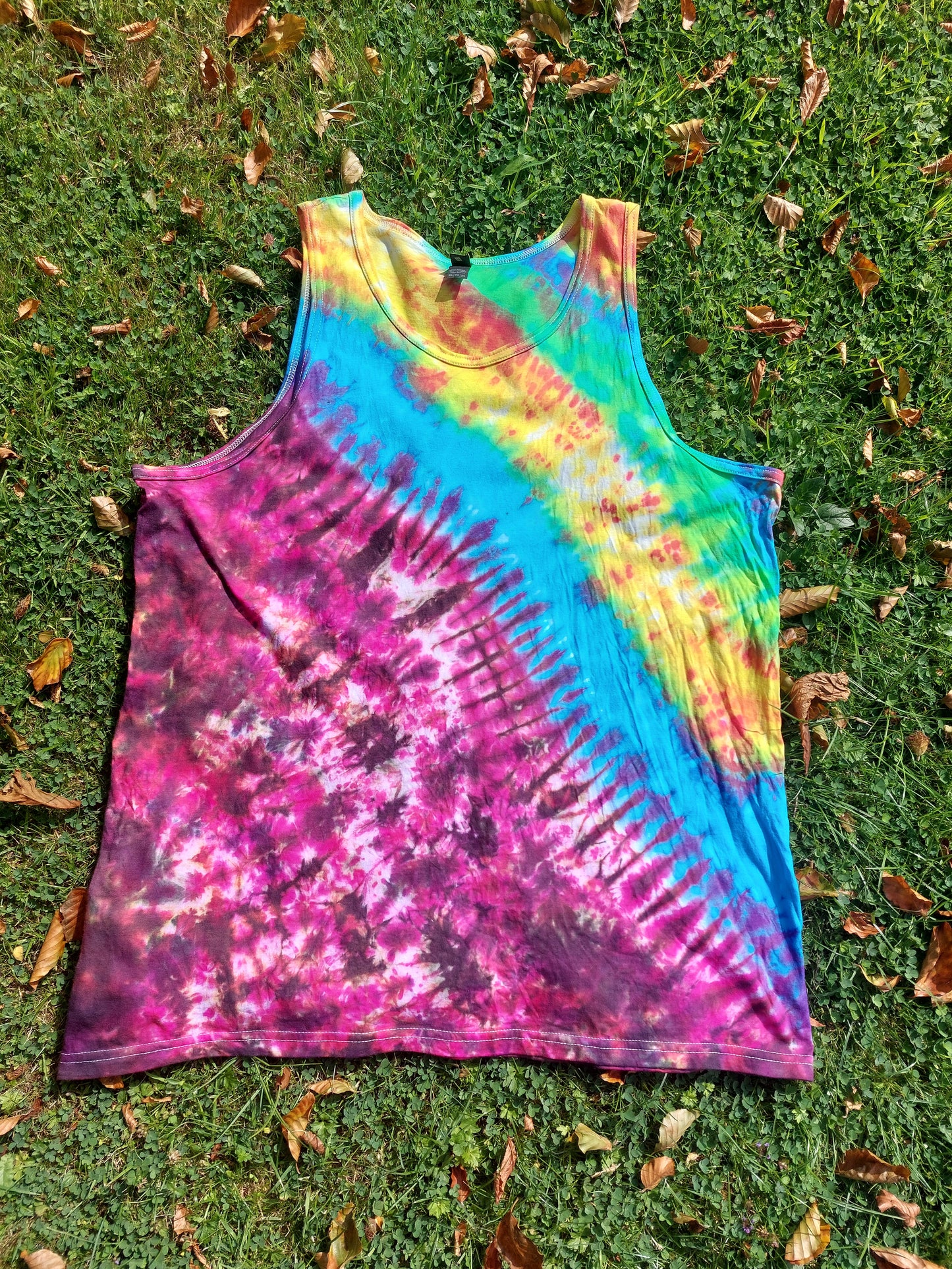 Rainbow festival tie dye t shirt tank vest top men's summer size S-2XL