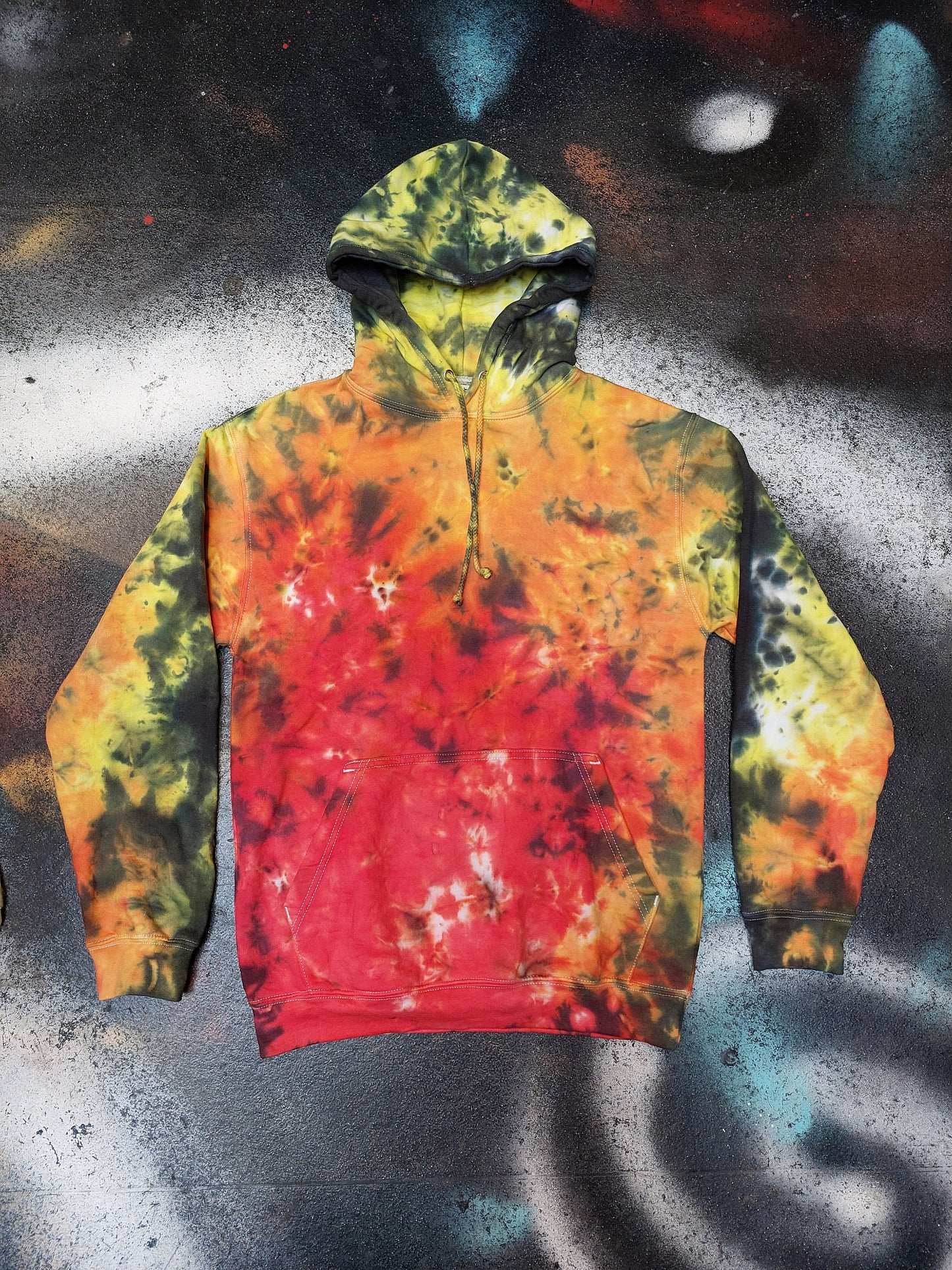Tie Dye black & red fire scrunch hoodie UNISEX XS-5XL