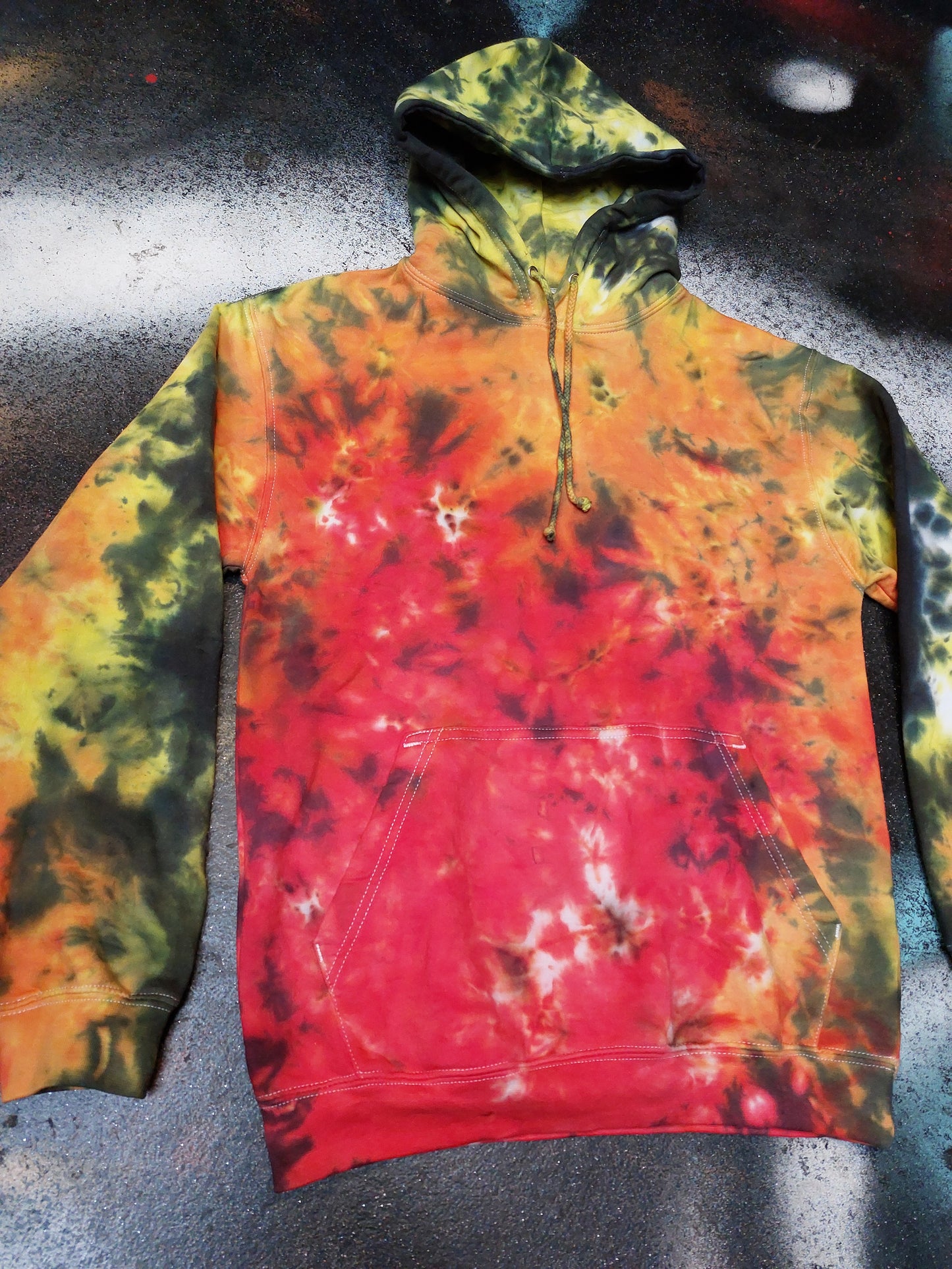 Tie Dye black & red fire scrunch hoodie UNISEX XS-5XL