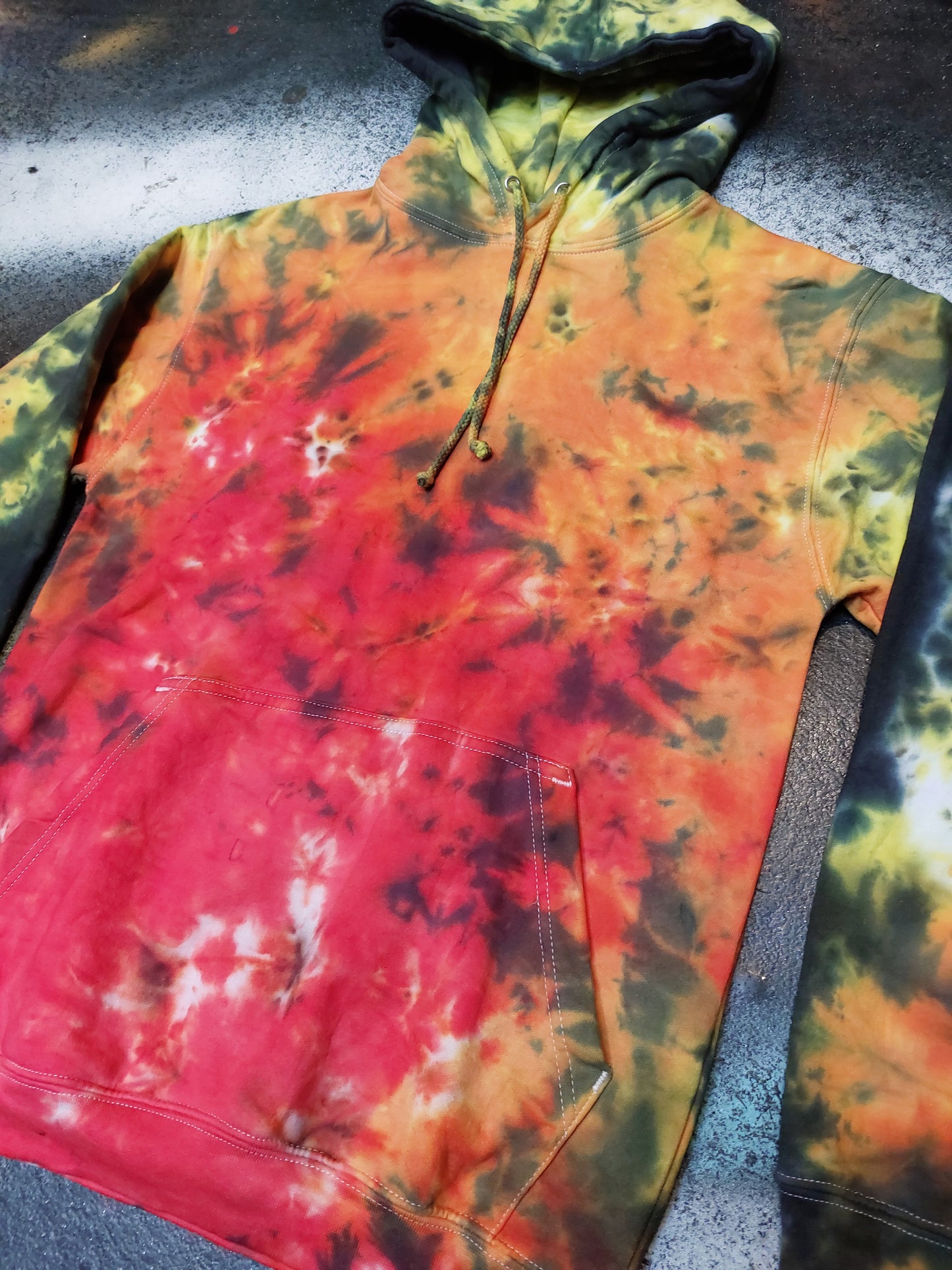 Tie Dye black & red fire scrunch hoodie UNISEX XS-5XL