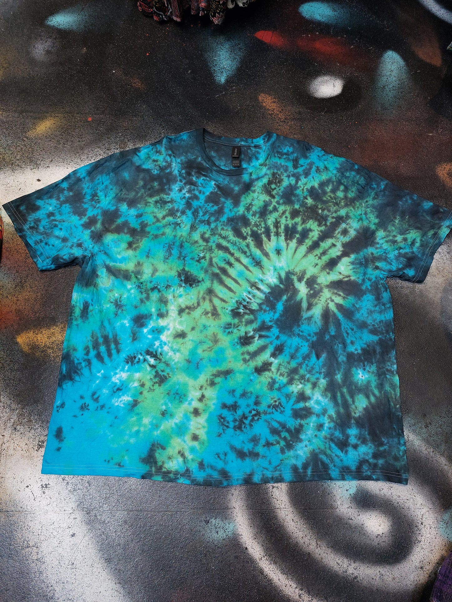 Tie Dye black green dragon fire scrunch T shirt UNISEX S-5XL