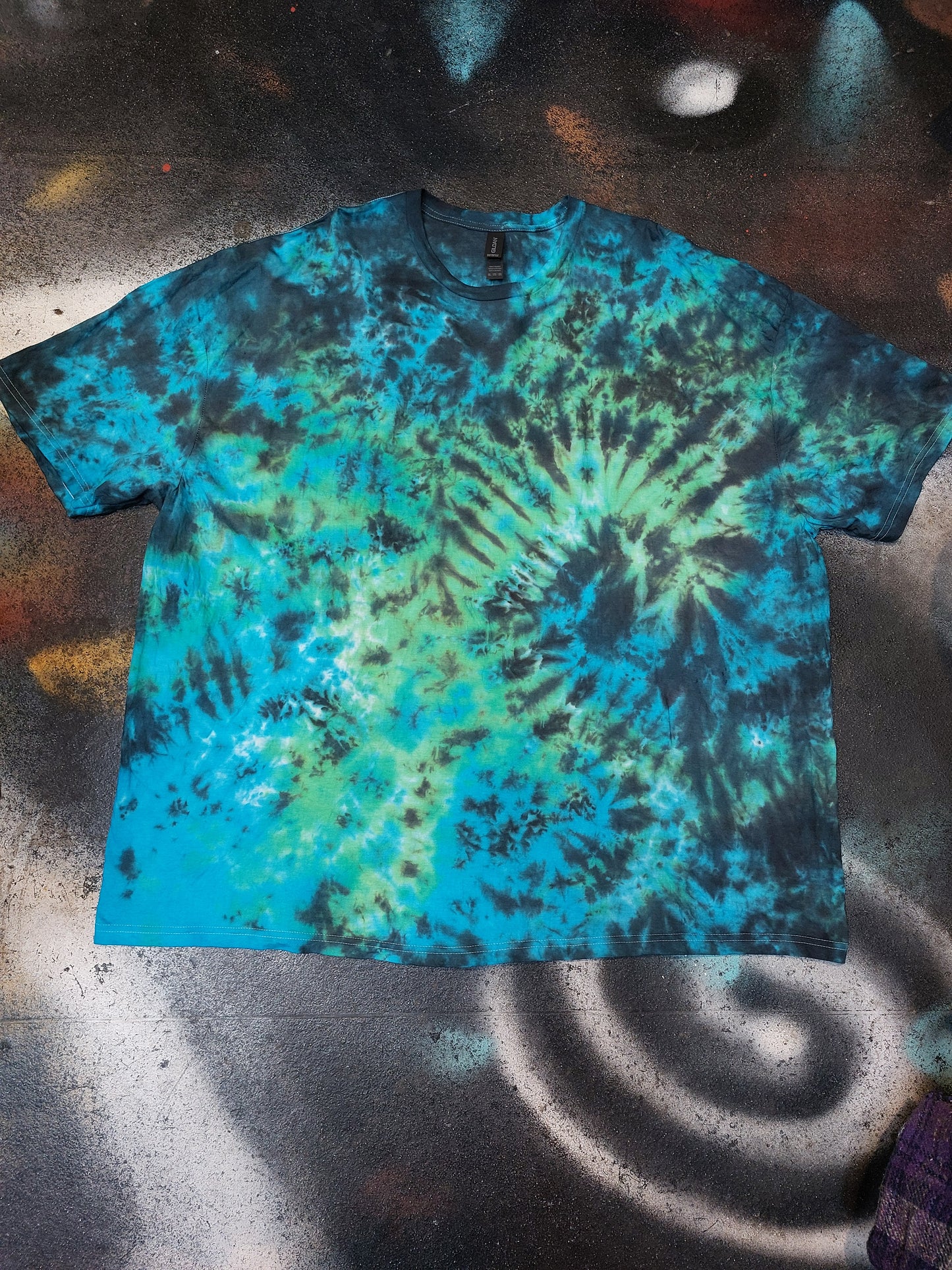 Tie Dye black green dragon fire scrunch T shirt UNISEX S-5XL