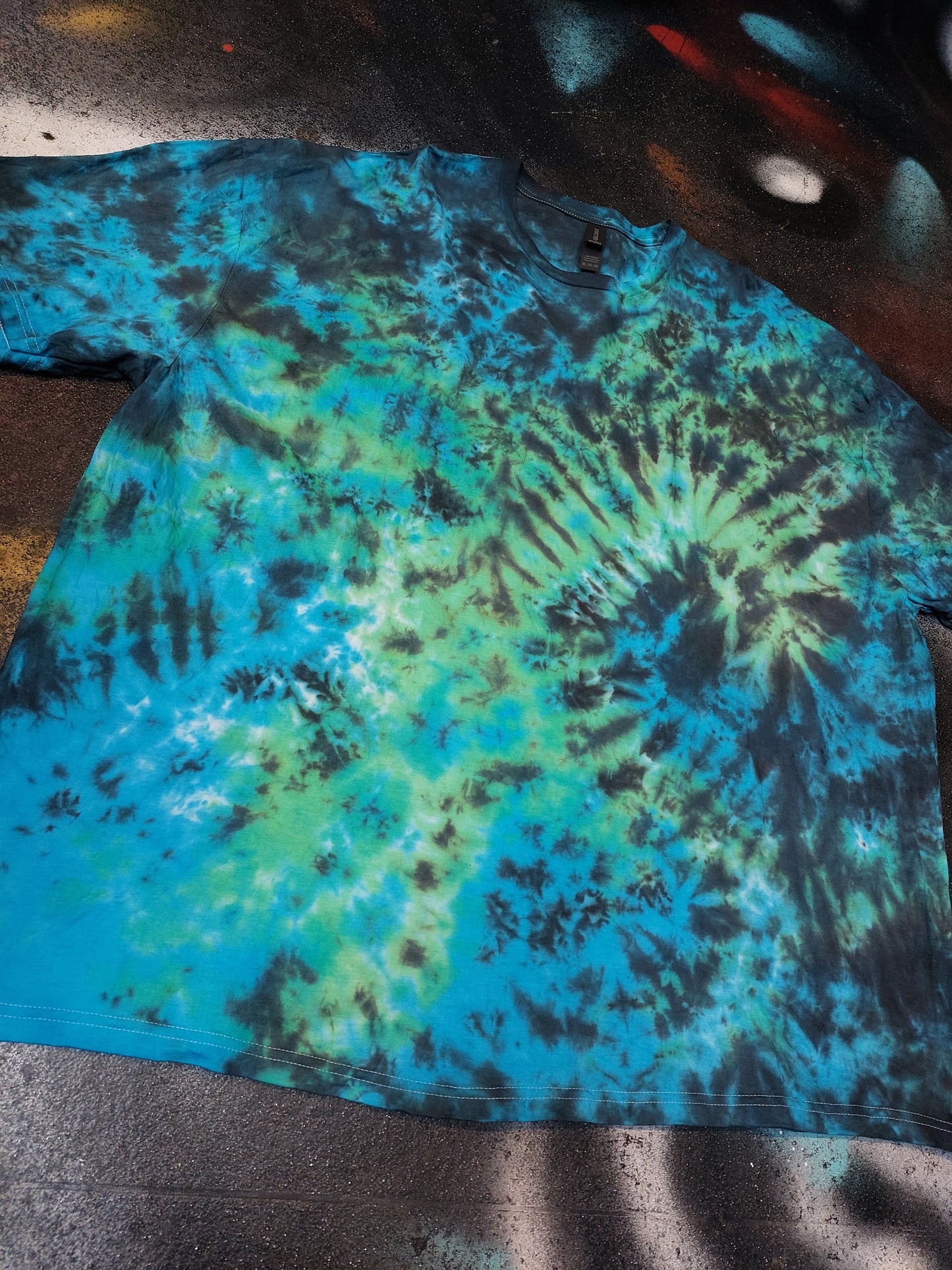 Tie Dye black green dragon fire scrunch T shirt UNISEX S-5XL