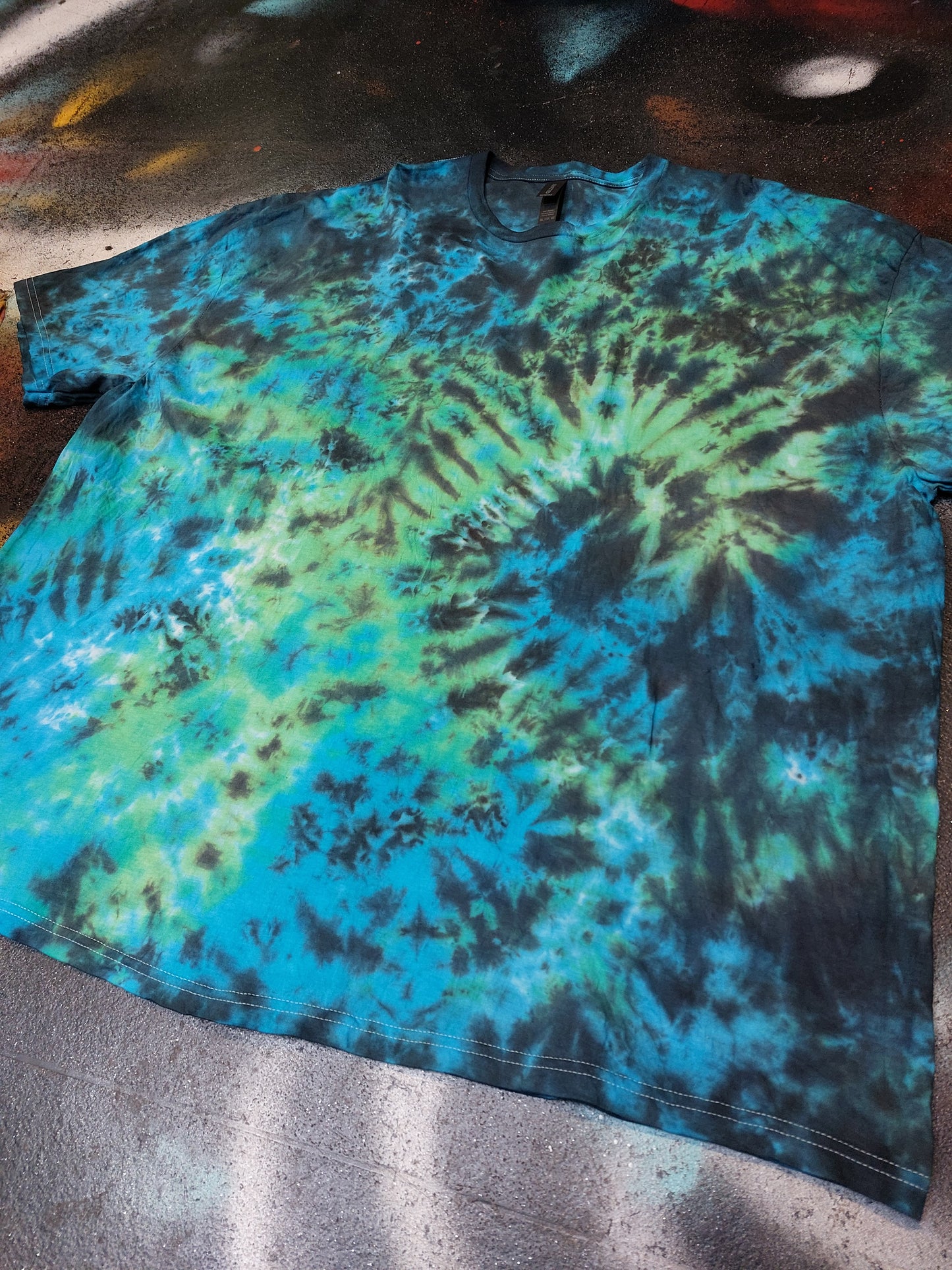 Tie Dye black green dragon fire scrunch T shirt UNISEX S-5XL