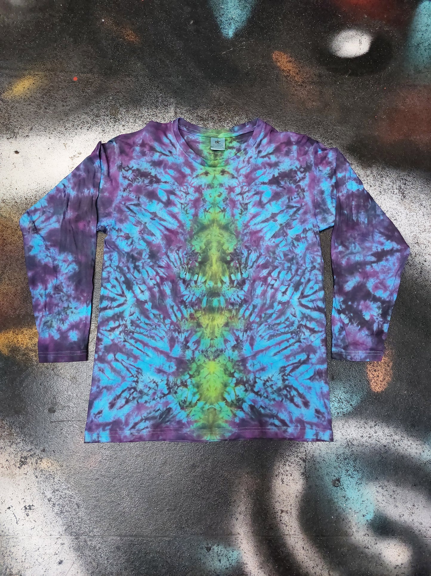 Tie Dye totem scrunch long sleeve purple green blue T shirt UNISEX S-4XL