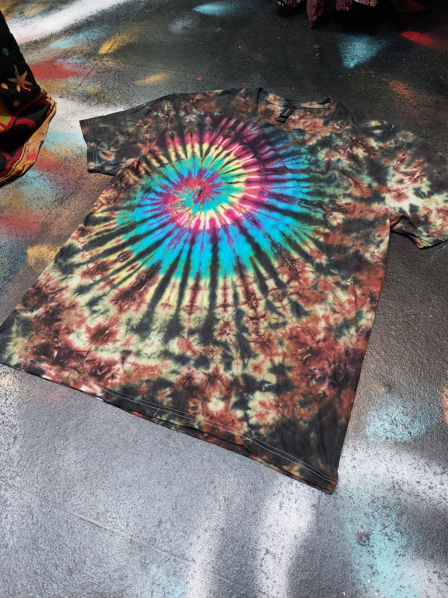 Tie Dye rainbow spiral brown festival hippy handmade T shirt UNISEX S-5XL