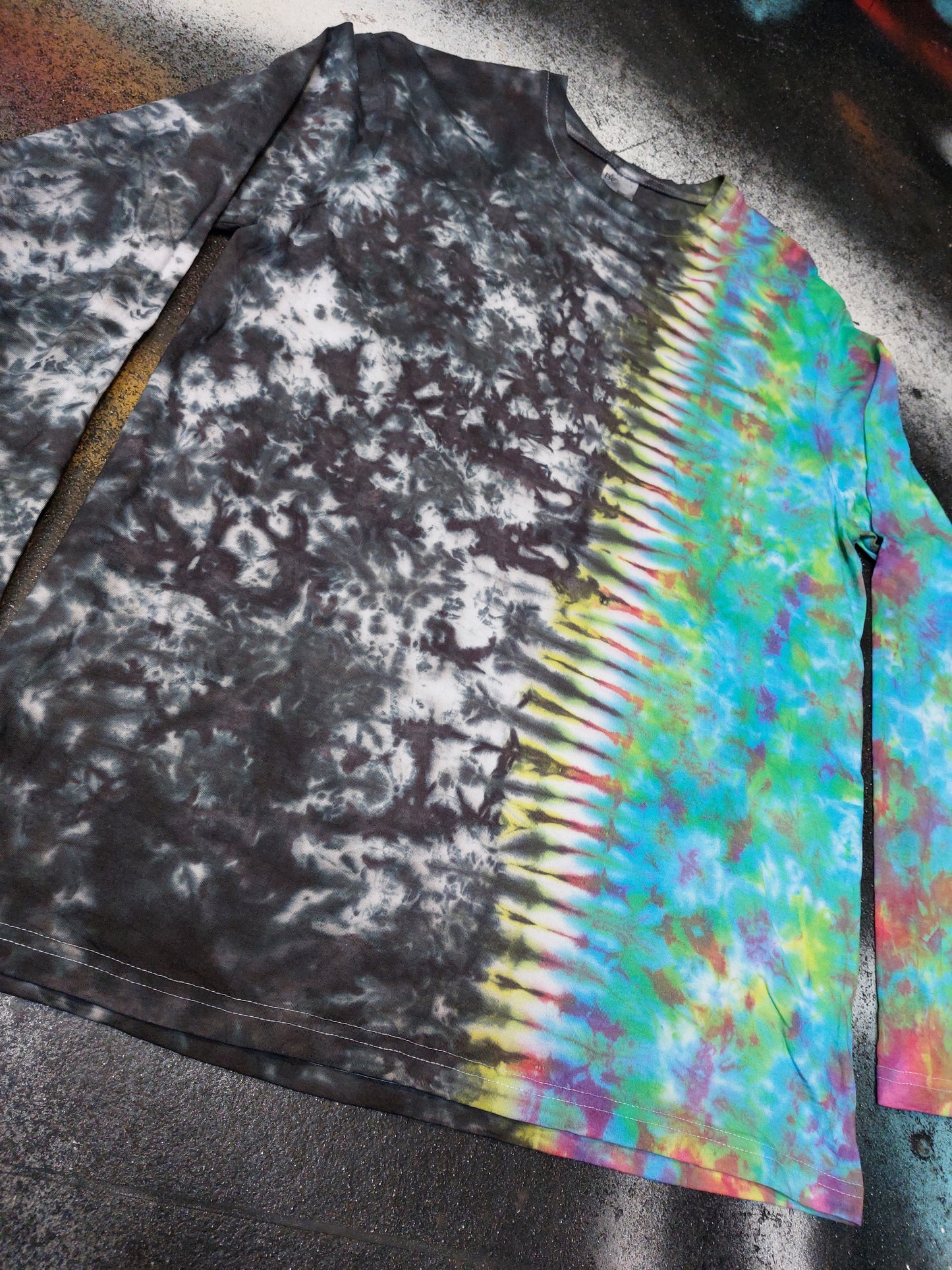 Tie Dye rainbow and black long sleeve T shirt UNISEX S-4XL