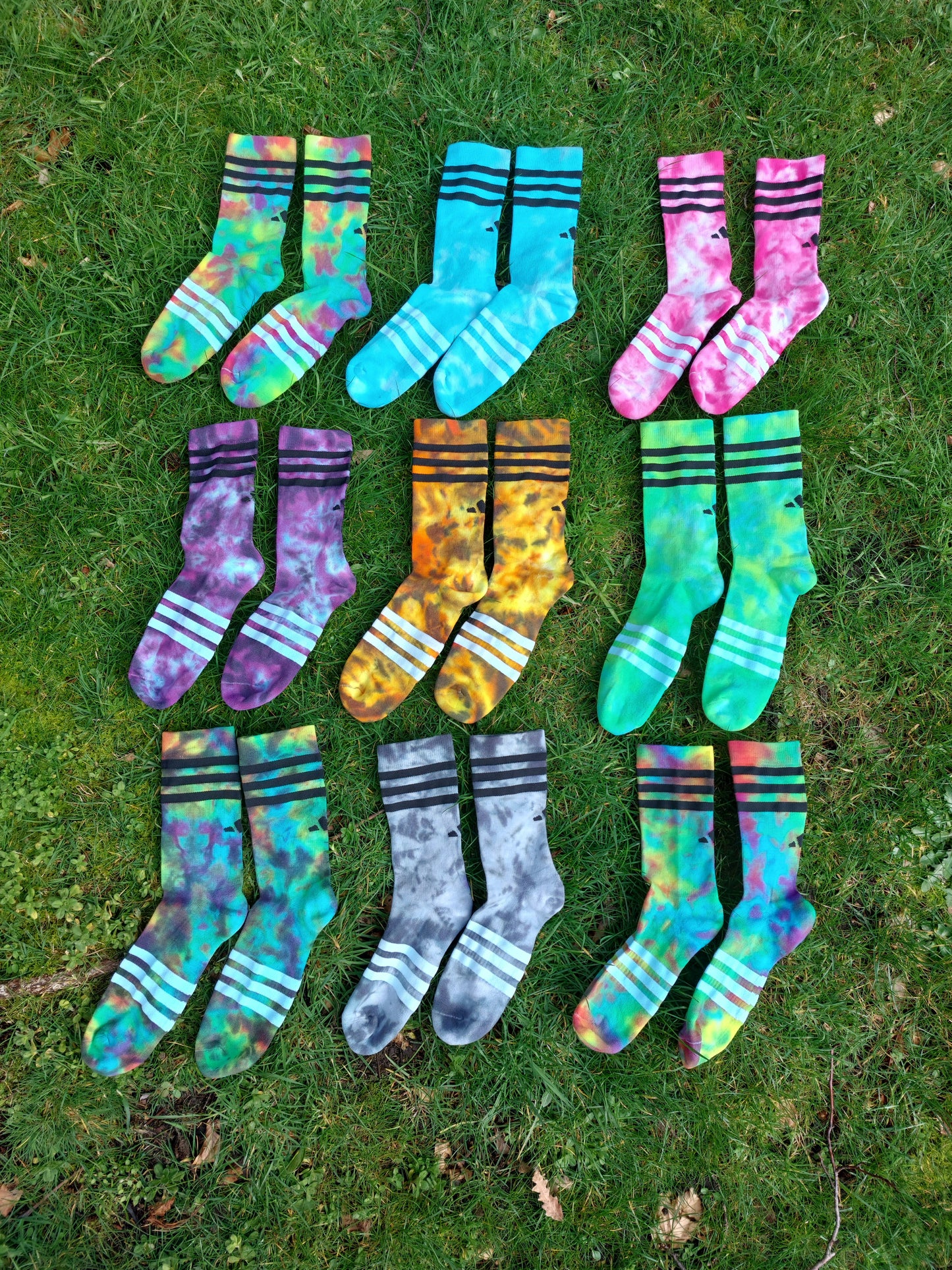 Handmade tie dye Adidas socks sizes UK 5.5 to 14.5