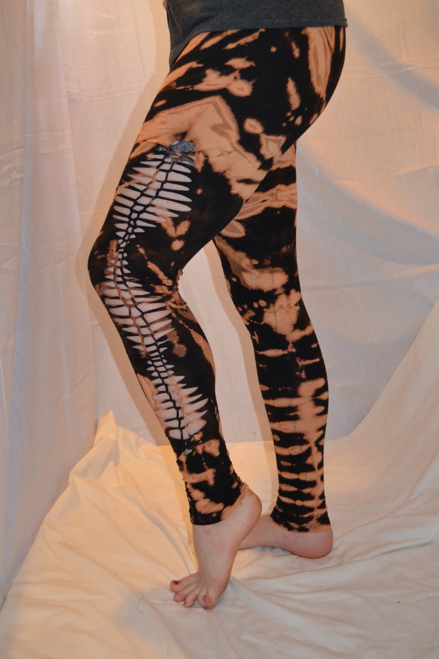Tie Dye Psychedelic Handmade Psy Pixie razor-cut knotted Leggings Black Brown FREESIZE