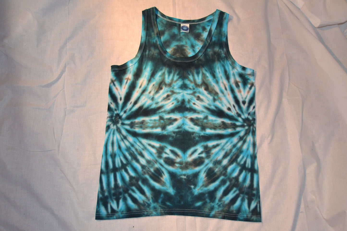 Dark Blue turquoise side spiral festival tie dye t shirt tank vest top men's summer size S-2XL