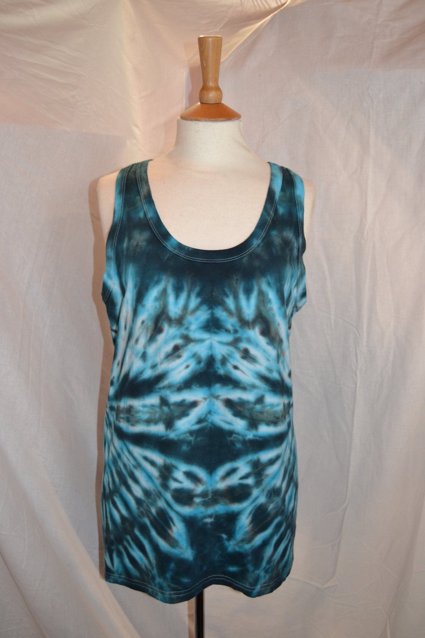 Dark Blue turquoise side spiral festival tie dye t shirt tank vest top men's summer size S-2XL