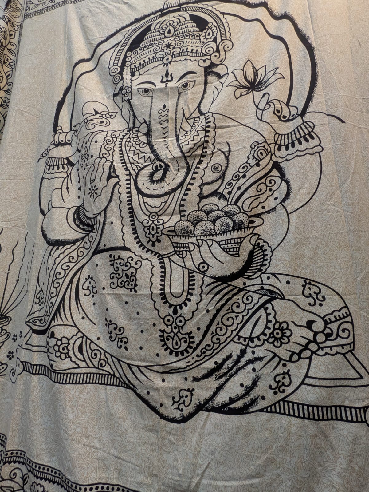 Ganesh Hindu God print white Large bedspread wall hanging tapestry