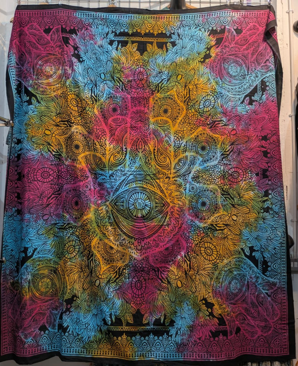 Hamsa Hand evil eye Rainbow tie dye Large bedspread wall hanging tapestry