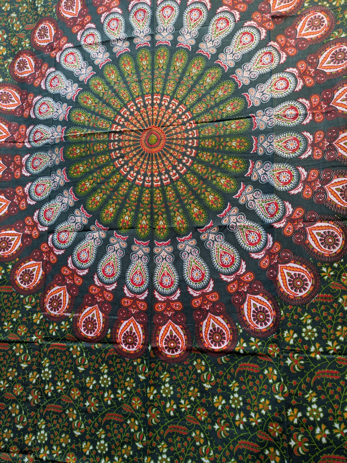 Peacock Mandala Green Orange Large bedspread wall hanging tapestry