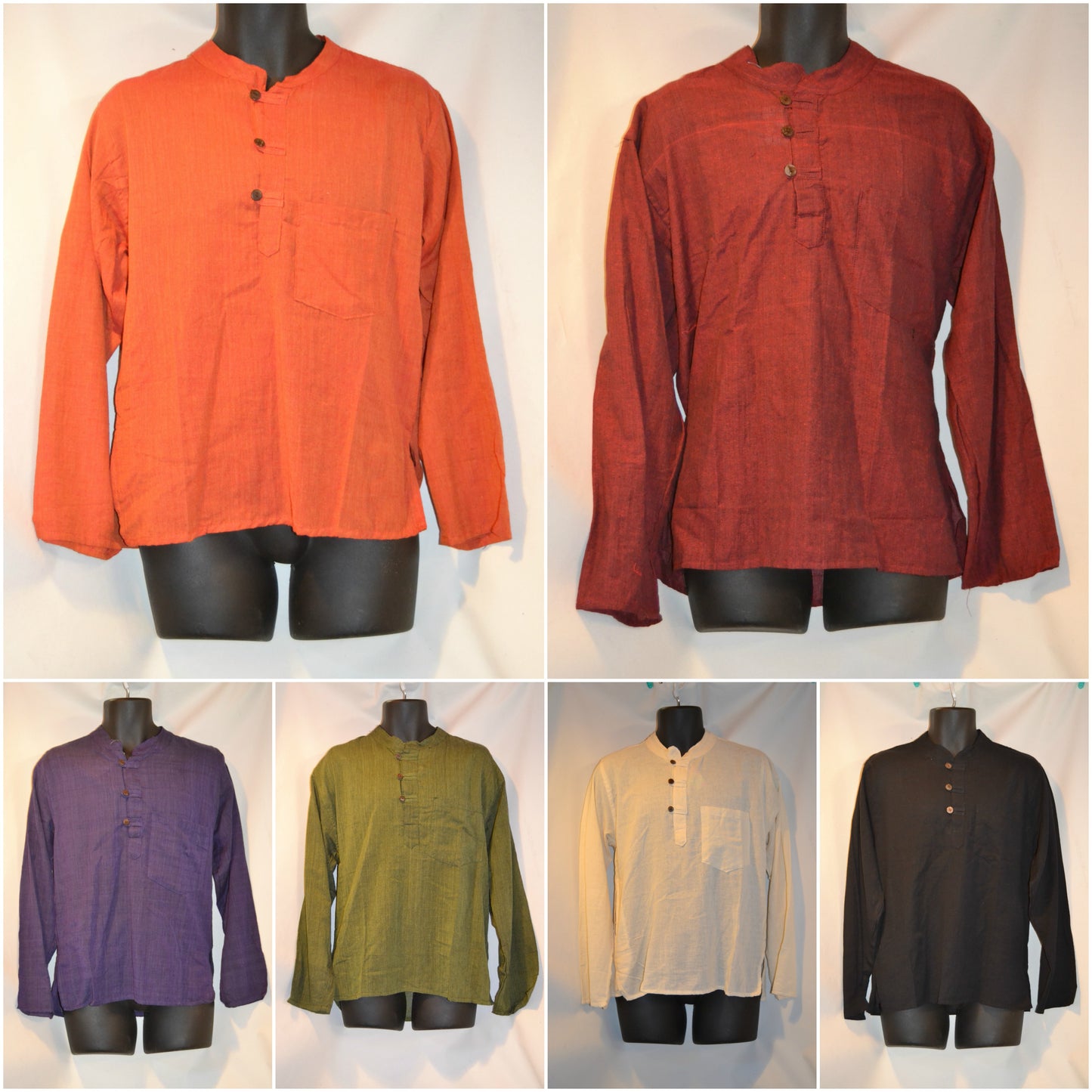 Grandad shirt collarless Hippy festival top PLAIN