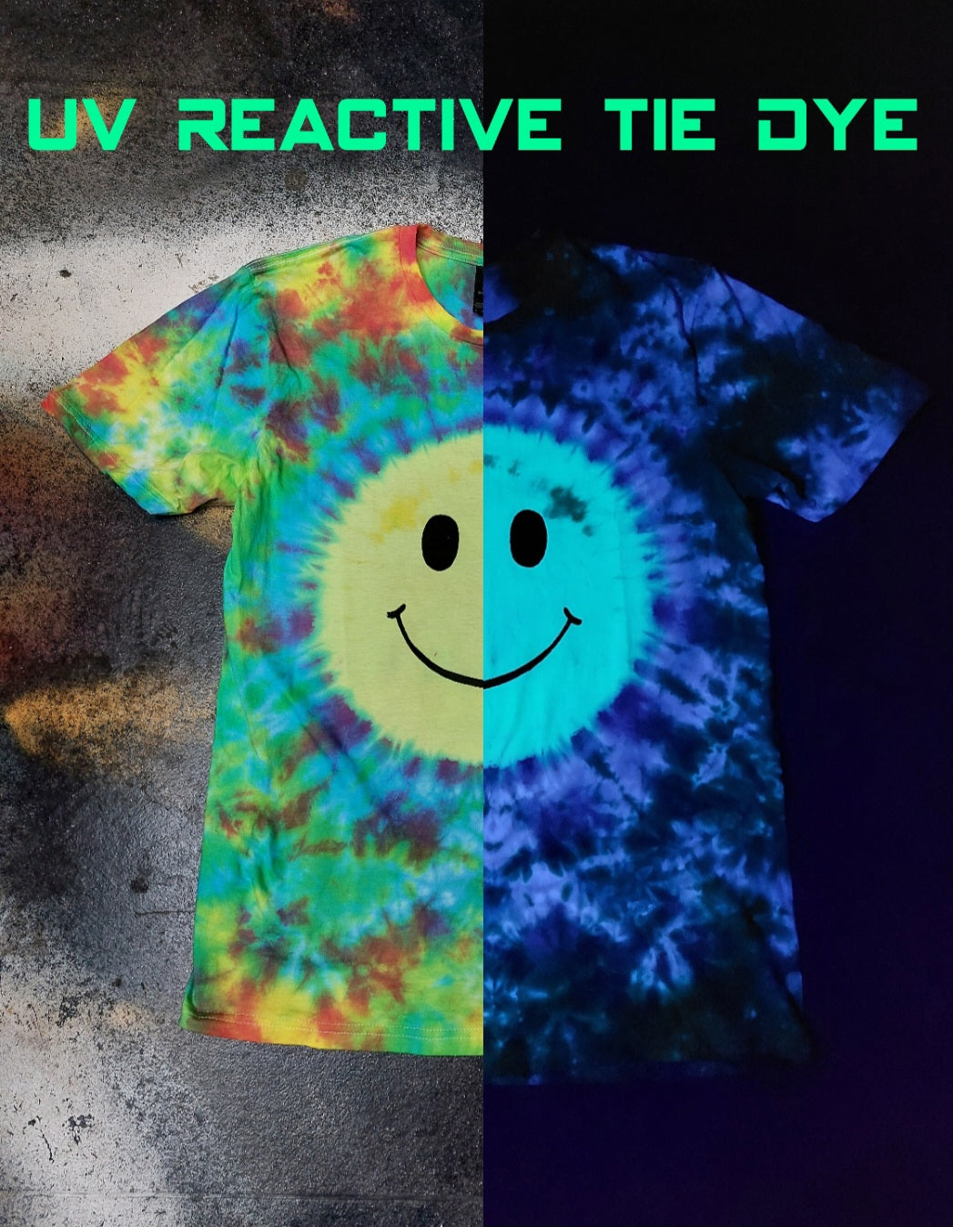 UV Reactive Acid Smiley Face Tie Dye Rave T Shirt sizes S-5XL