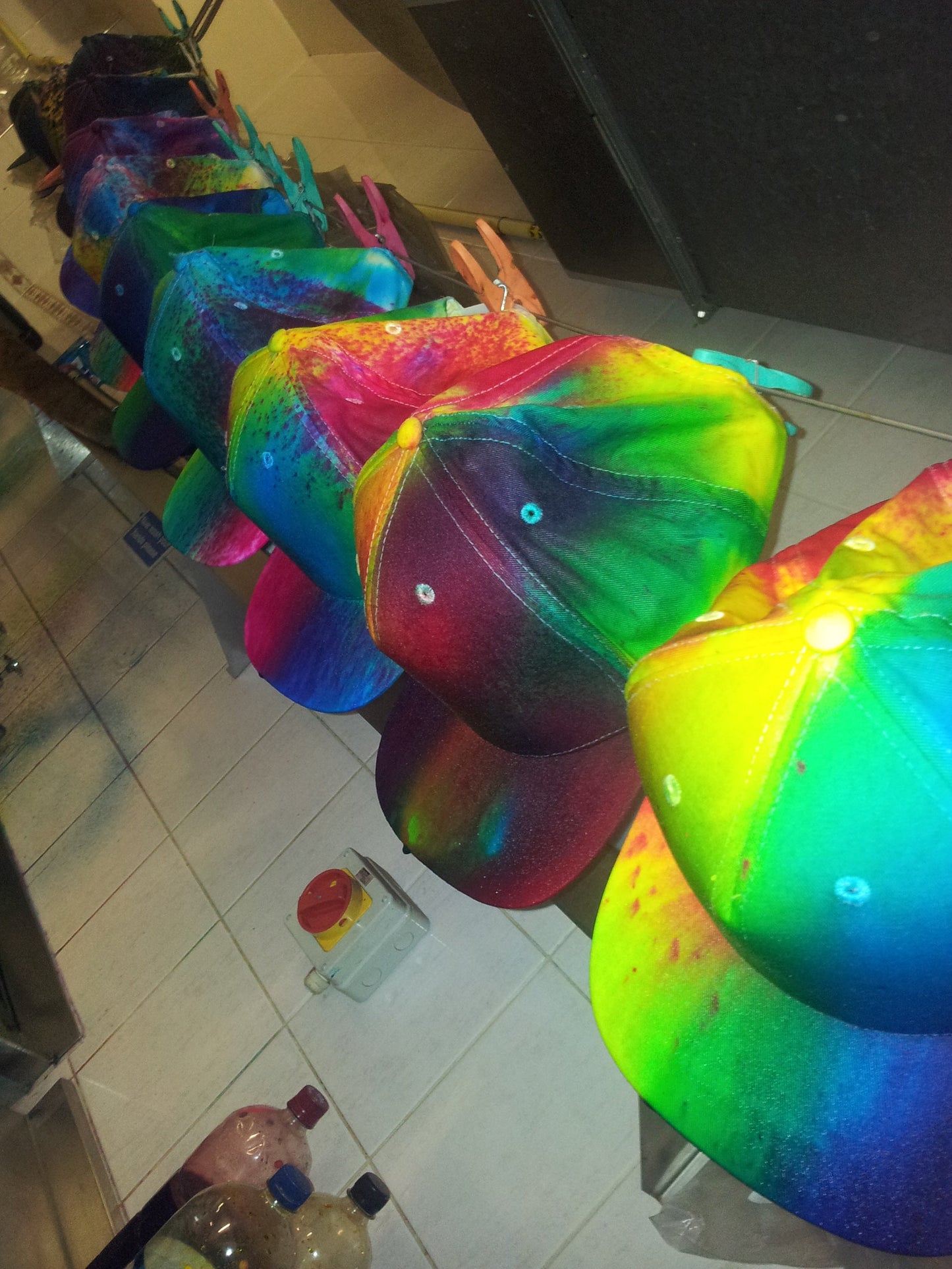 Handmade Tie Dye Snap back Cap Rave Hat Rainbow Multi Colour Festival