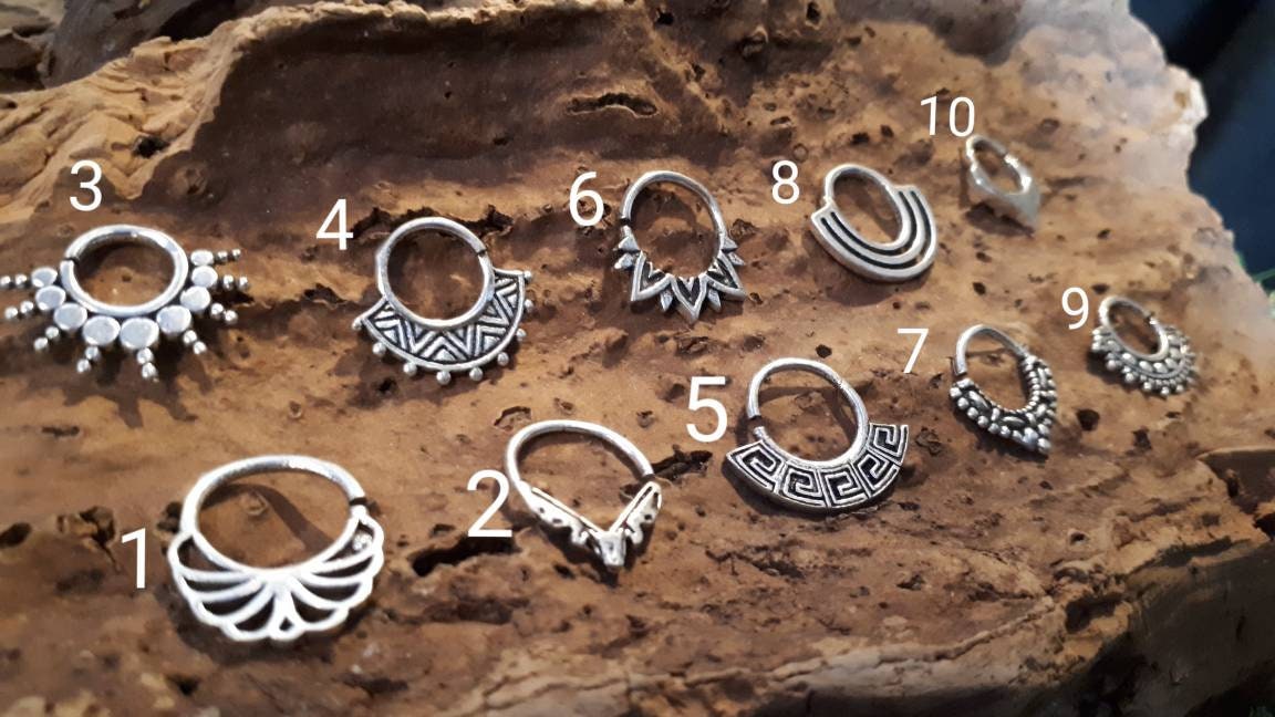 Ornate Indian Tribal brass silver Septum Ring Seamless nose Goa hippy