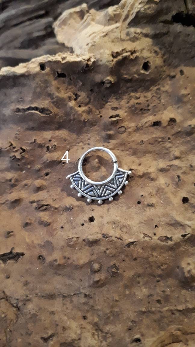 Ornate Indian Tribal brass silver Septum Ring Seamless nose Goa hippy