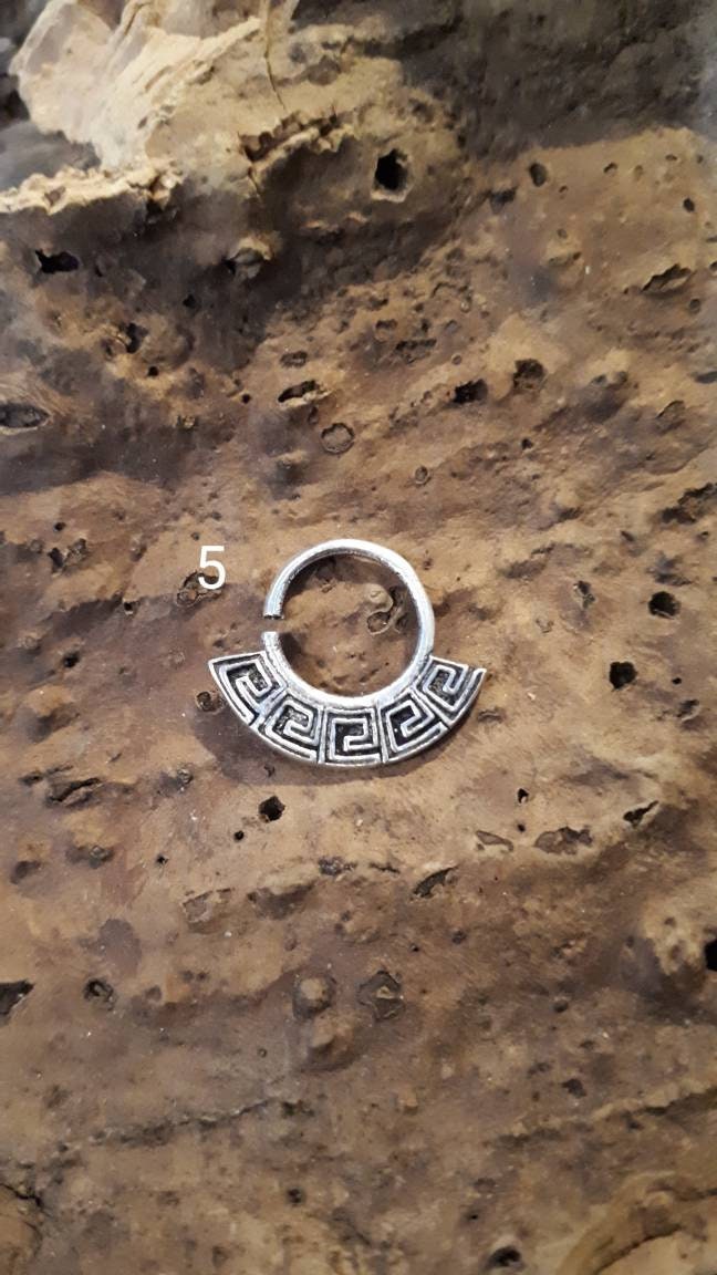 Ornate Indian Tribal brass silver Septum Ring Seamless nose Goa hippy