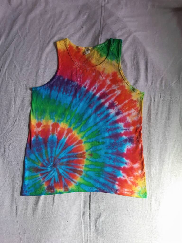Rainbow corner spiral festival tie dye t shirt tank vest top men's summer size S-2XL