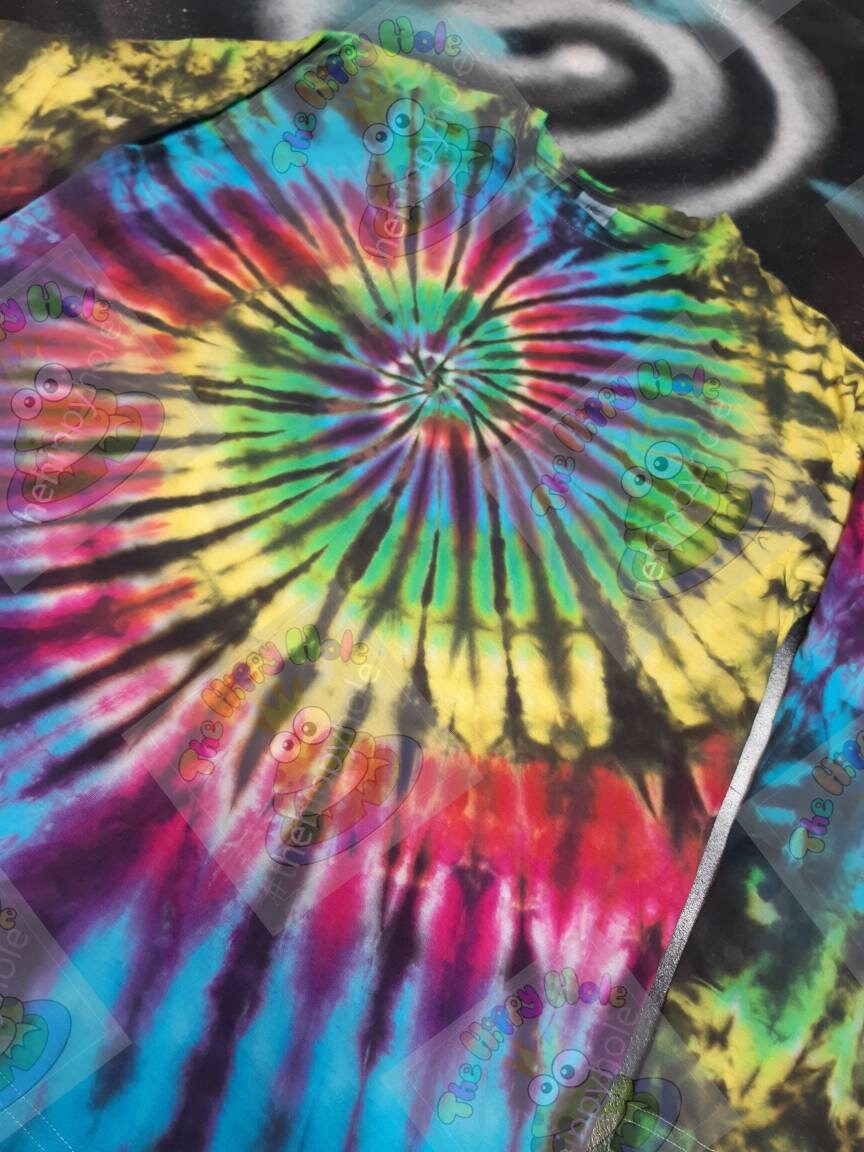 Tie Dye dark black rainbow Spiral swirl long sleeve T shirt UNISEX S-3XL