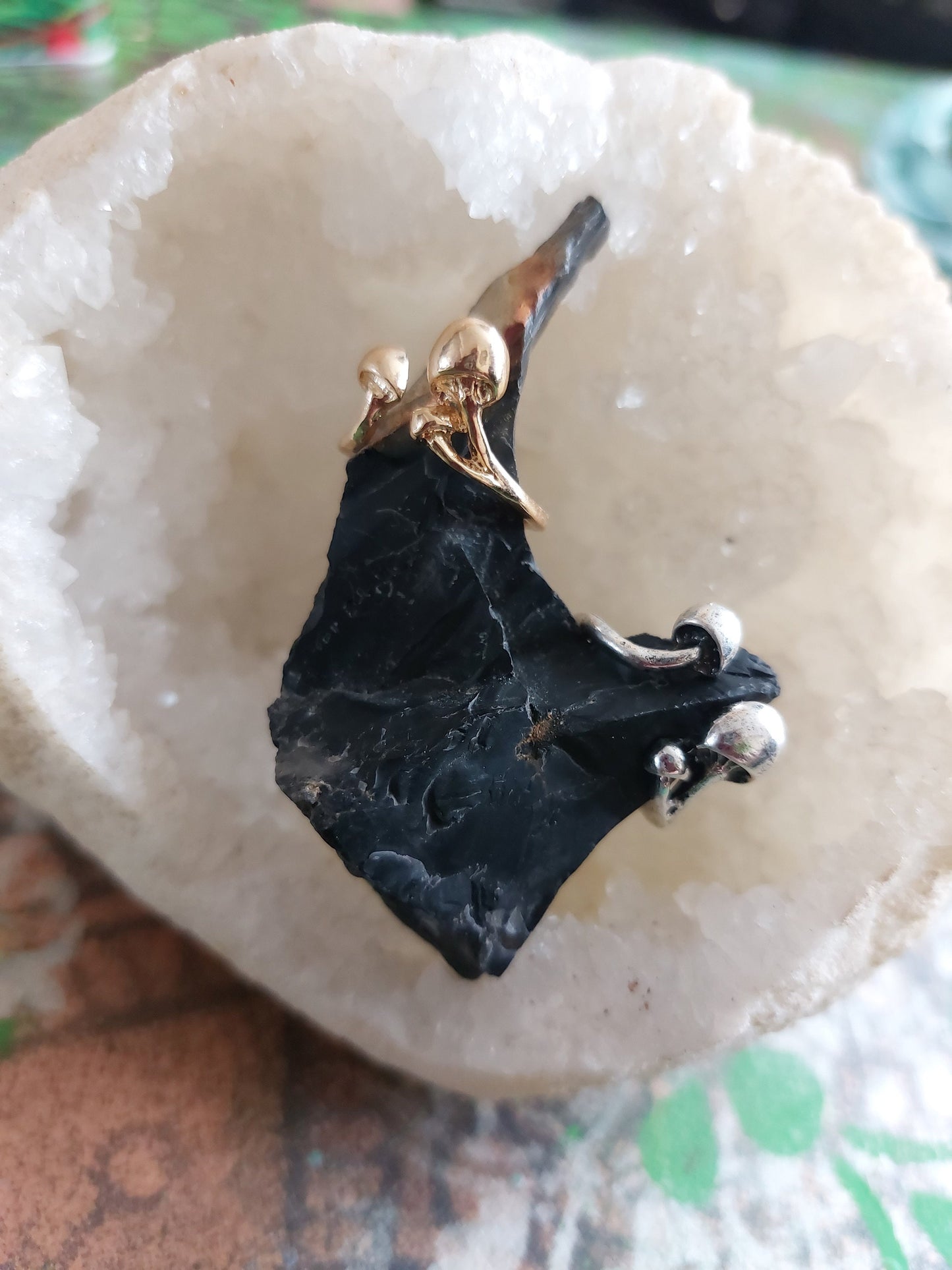 Mushroom Ring, adjustable, one size, Silver or Gold, open ring, nature