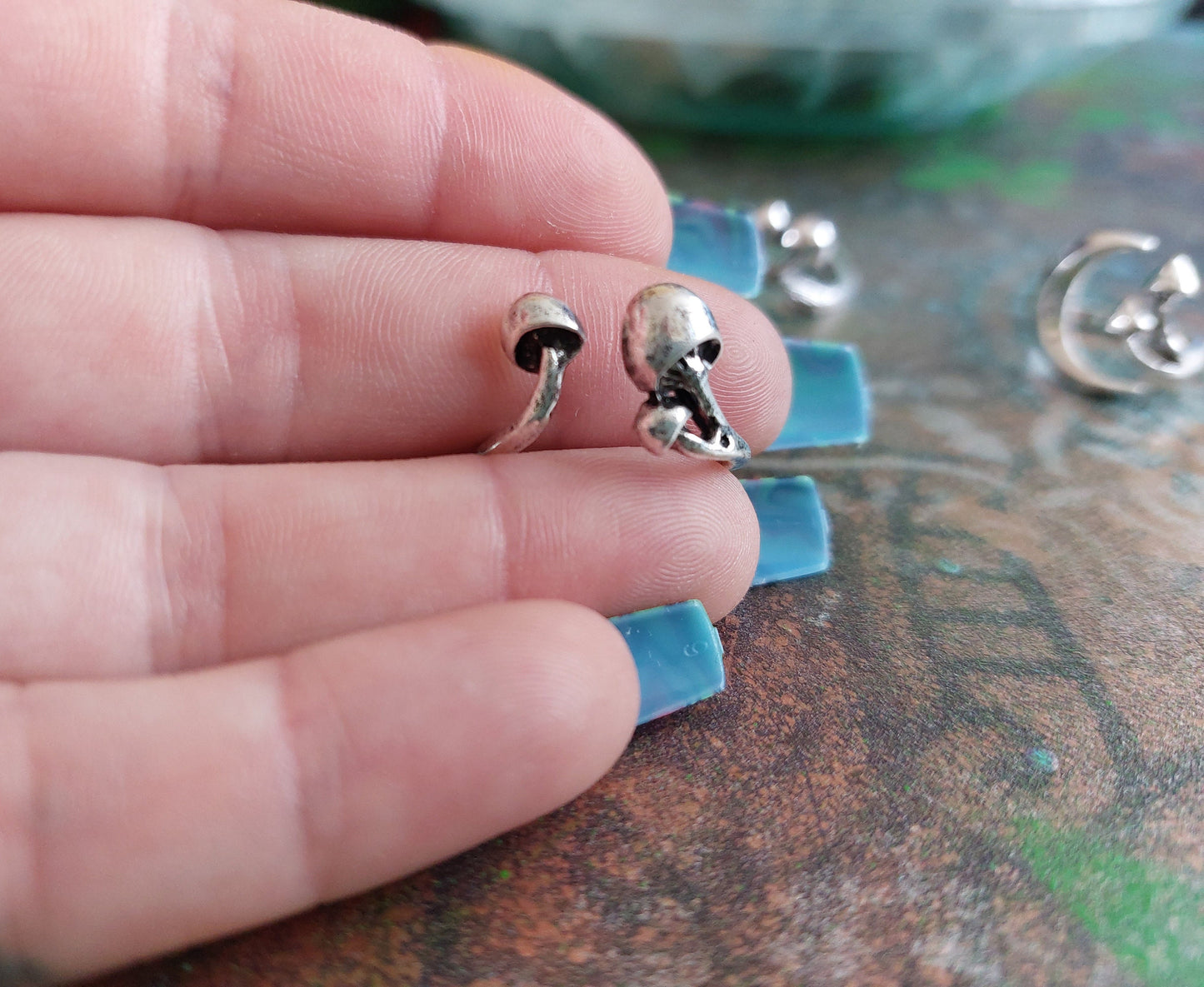 Mushroom Ring, adjustable, one size, Silver or Gold, open ring, nature