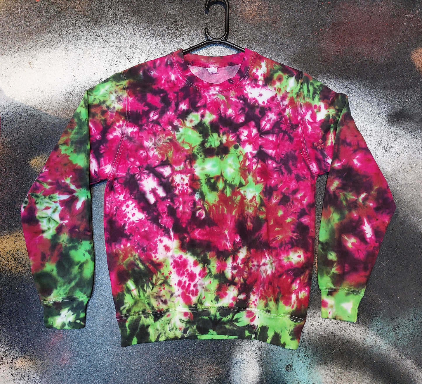 Tie Dye acid green and pink multicolour scrunch trippy hippy rave sweatshirt hoodie UNISEX XS-5XL