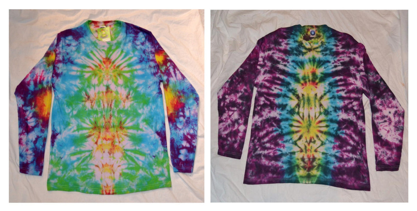 Tie Dye totem scrunch long sleeve Rainbow multi colour T shirt UNISEX S-4XL