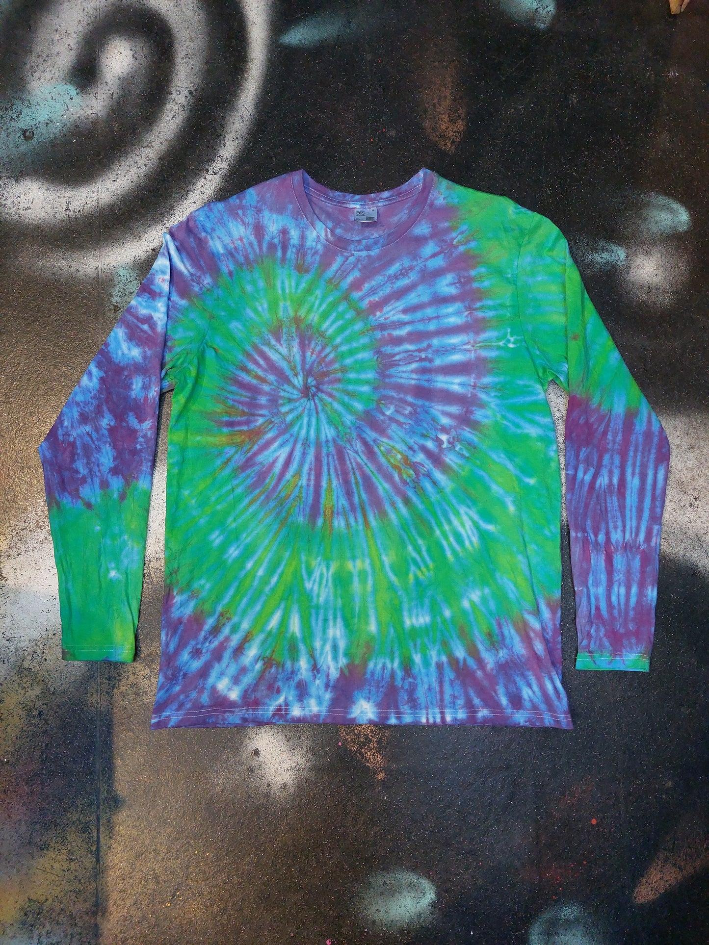 Tie Dye Purple green Spiral swirl long sleeve T shirt UNISEX S-4XL