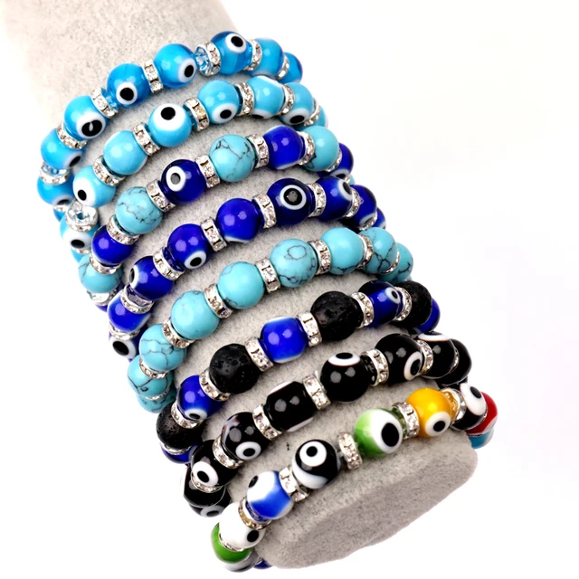 Evil Eye Glass Bead elastic Bracelet