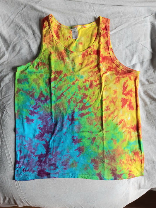 Rainbow scrunch festival tie dye t shirt tank vest top men's summer size S-2XL