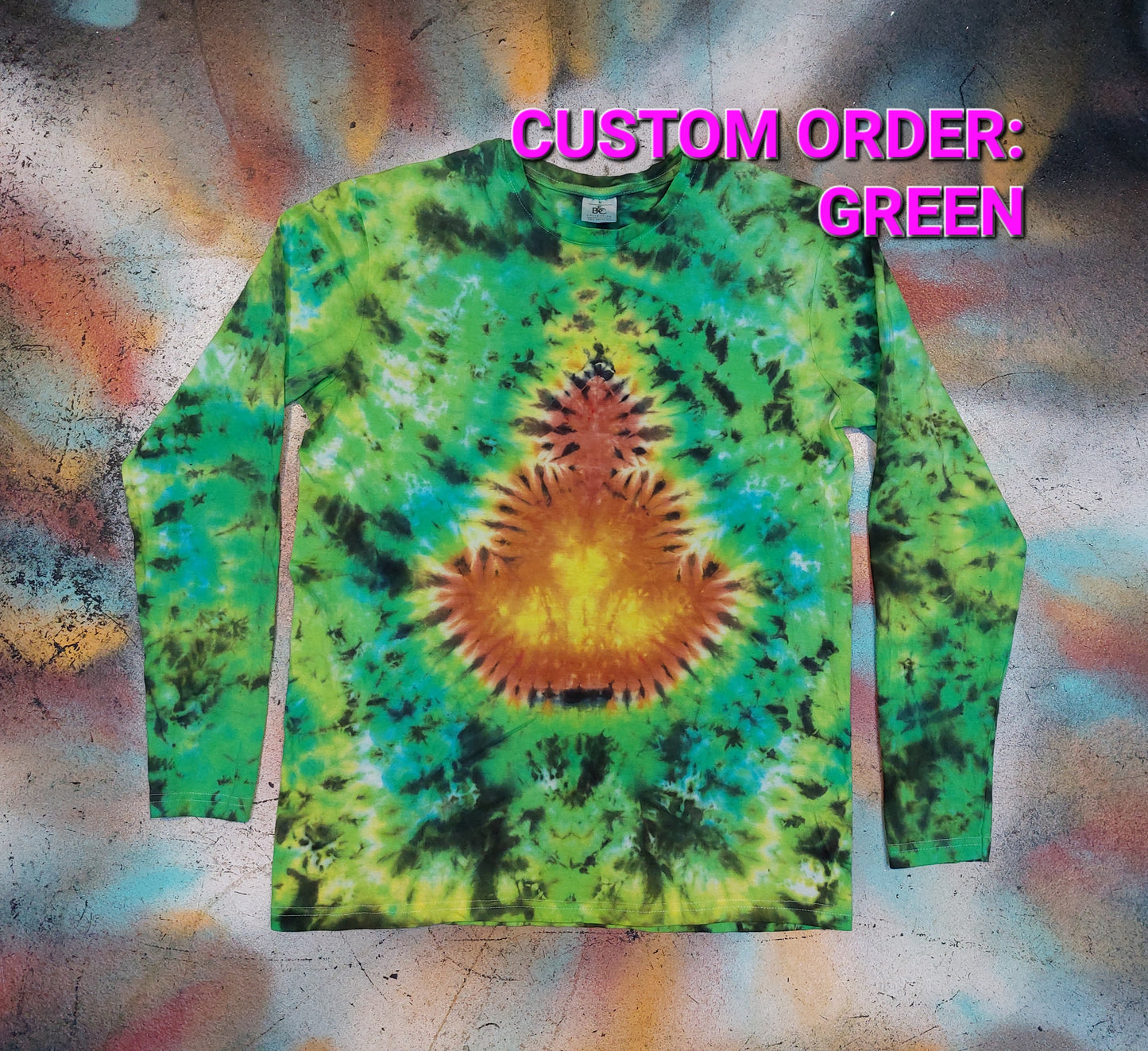 Tie Dye Buddha chakra long sleeve T shirt Green