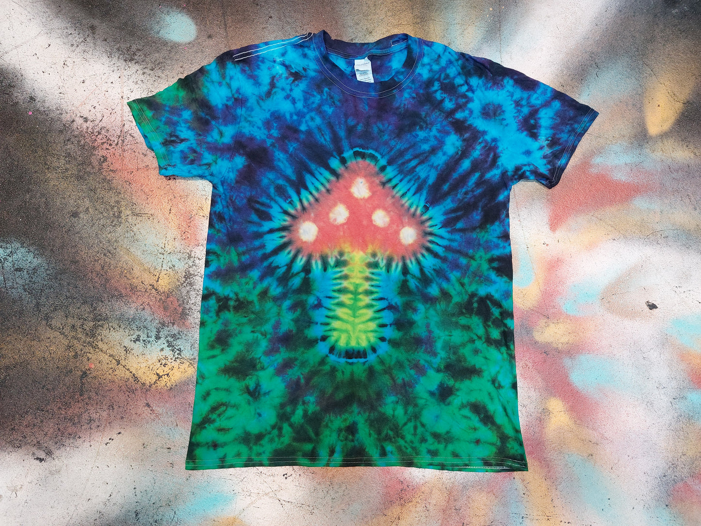 Tie Dye Magic Mushroom T Shirt Blue Green handmade unique fairy UNISEX S-5XL