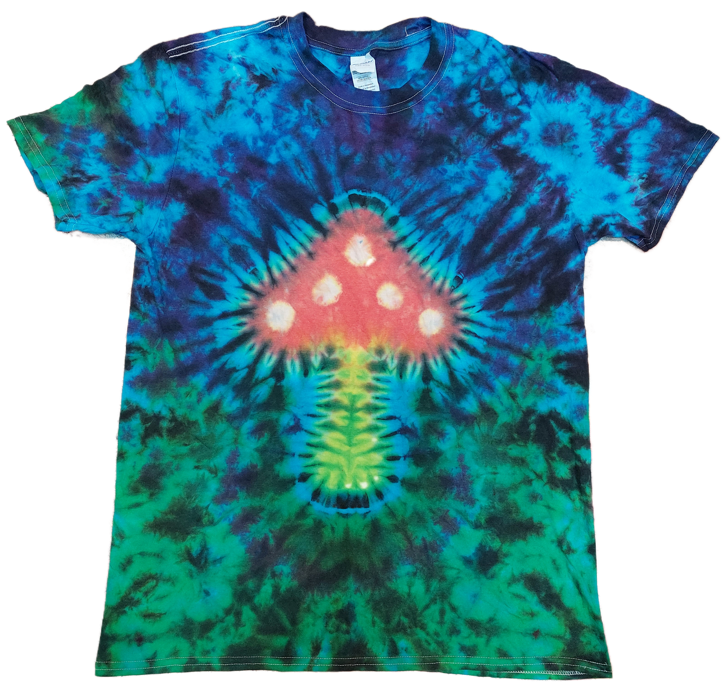 Tie Dye Magic Mushroom T Shirt Blue Green handmade unique fairy UNISEX S-5XL