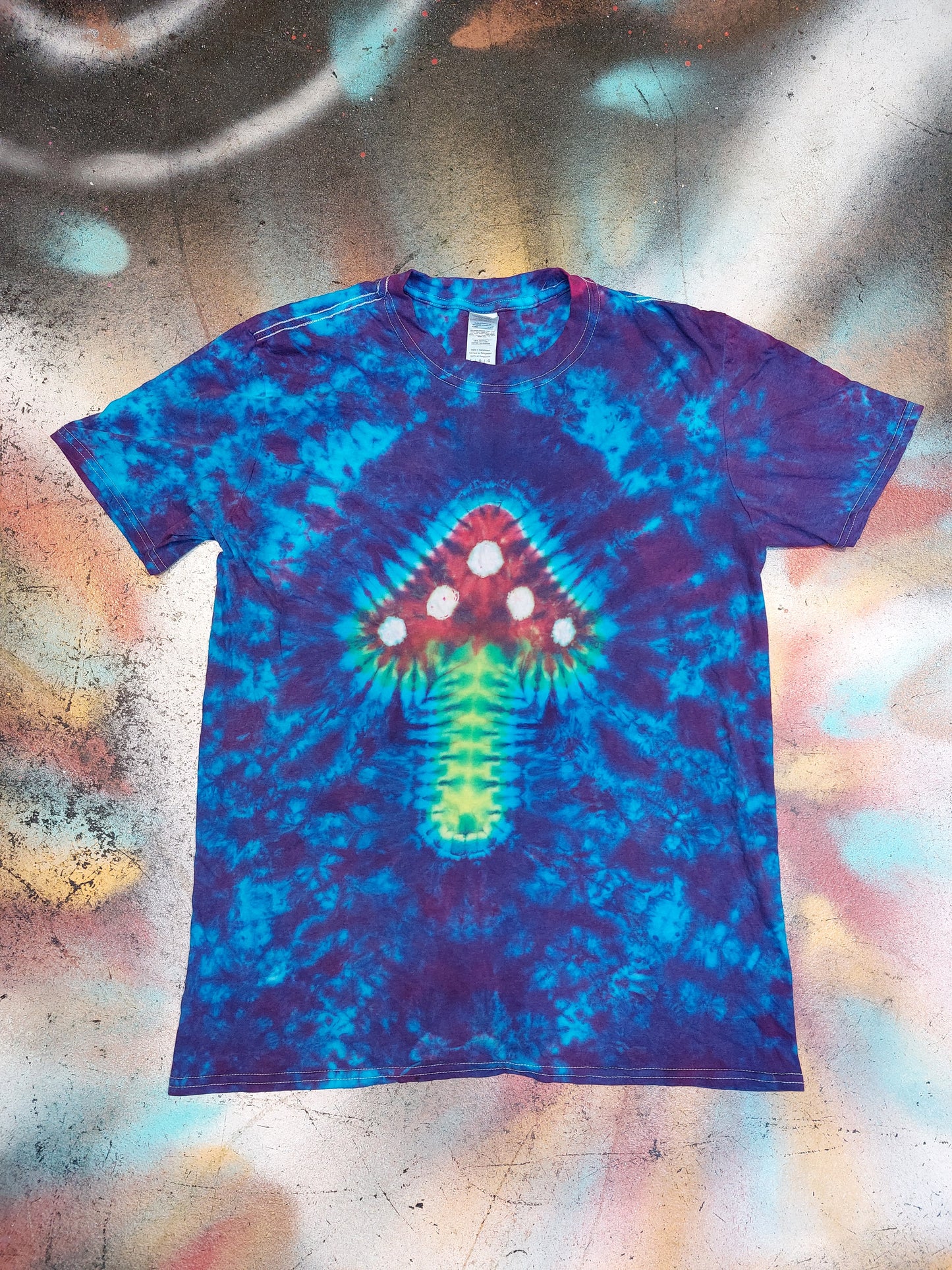 Tie Dye Magic Mushroom T Shirt Purple Blue handmade unique fairy UNISEX S-5XL