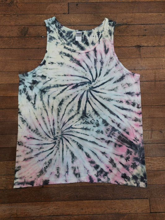 Pastel rainbow black faded look double spiral festival tie dye t shirt tank vest top men's summer size S-2XL (Copy)