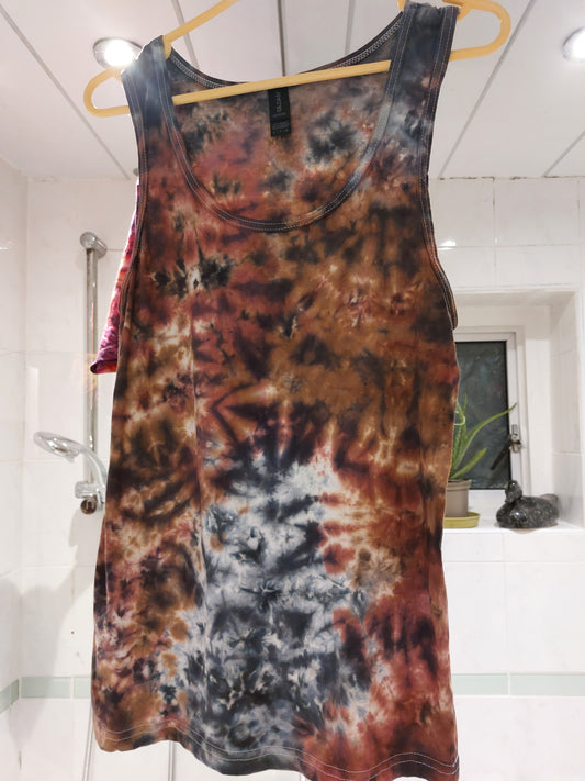 Brown Grey scrunch festival tie dye t shirt tank vest top men's summer size S-2XL