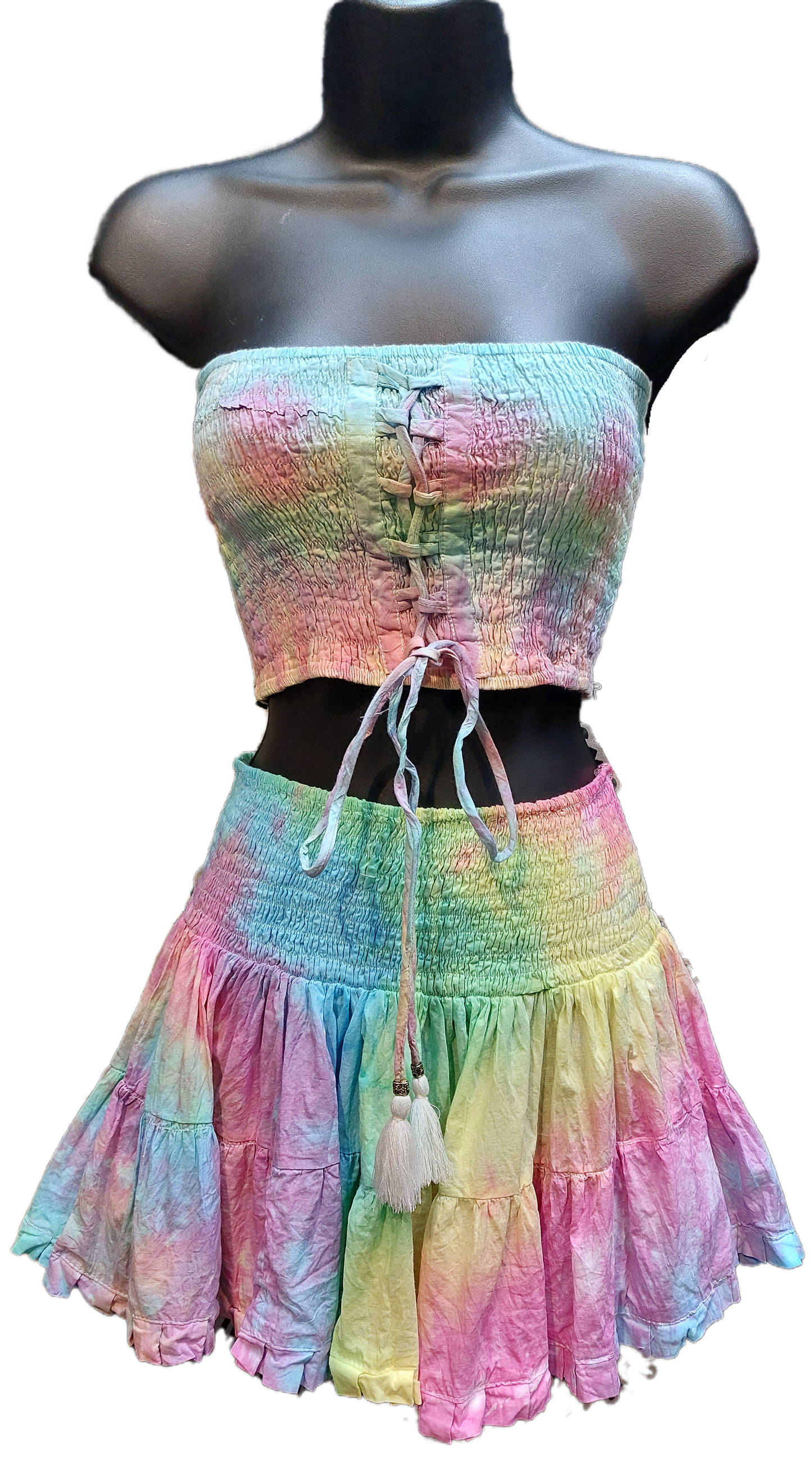 Tie Dye crop top and mini skirt set Boob tube belly top festival outfit