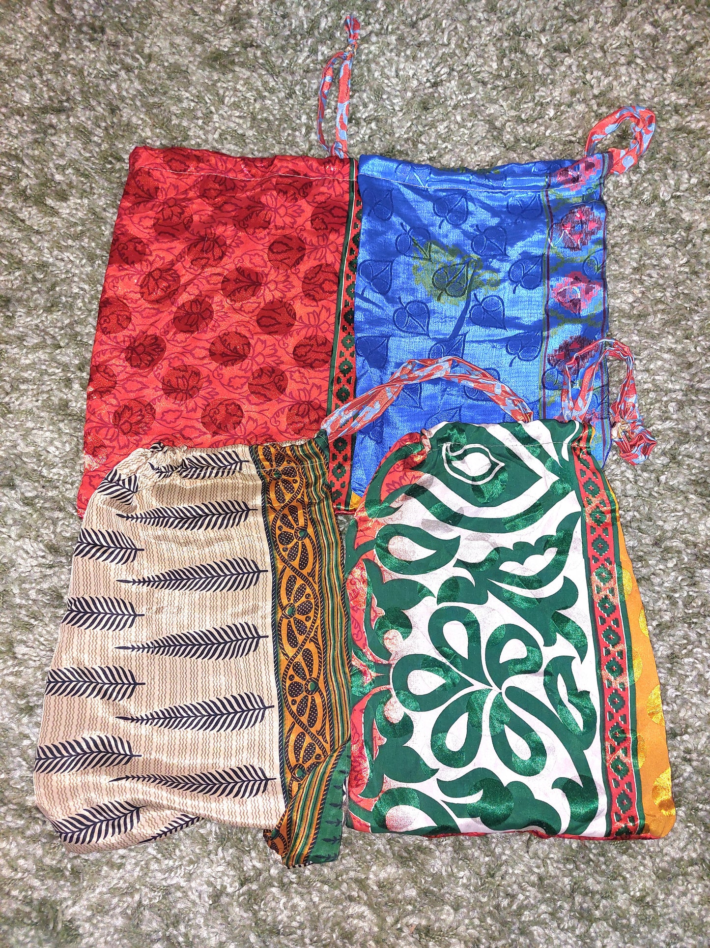 Recycled sari drawstring gift pouch bag