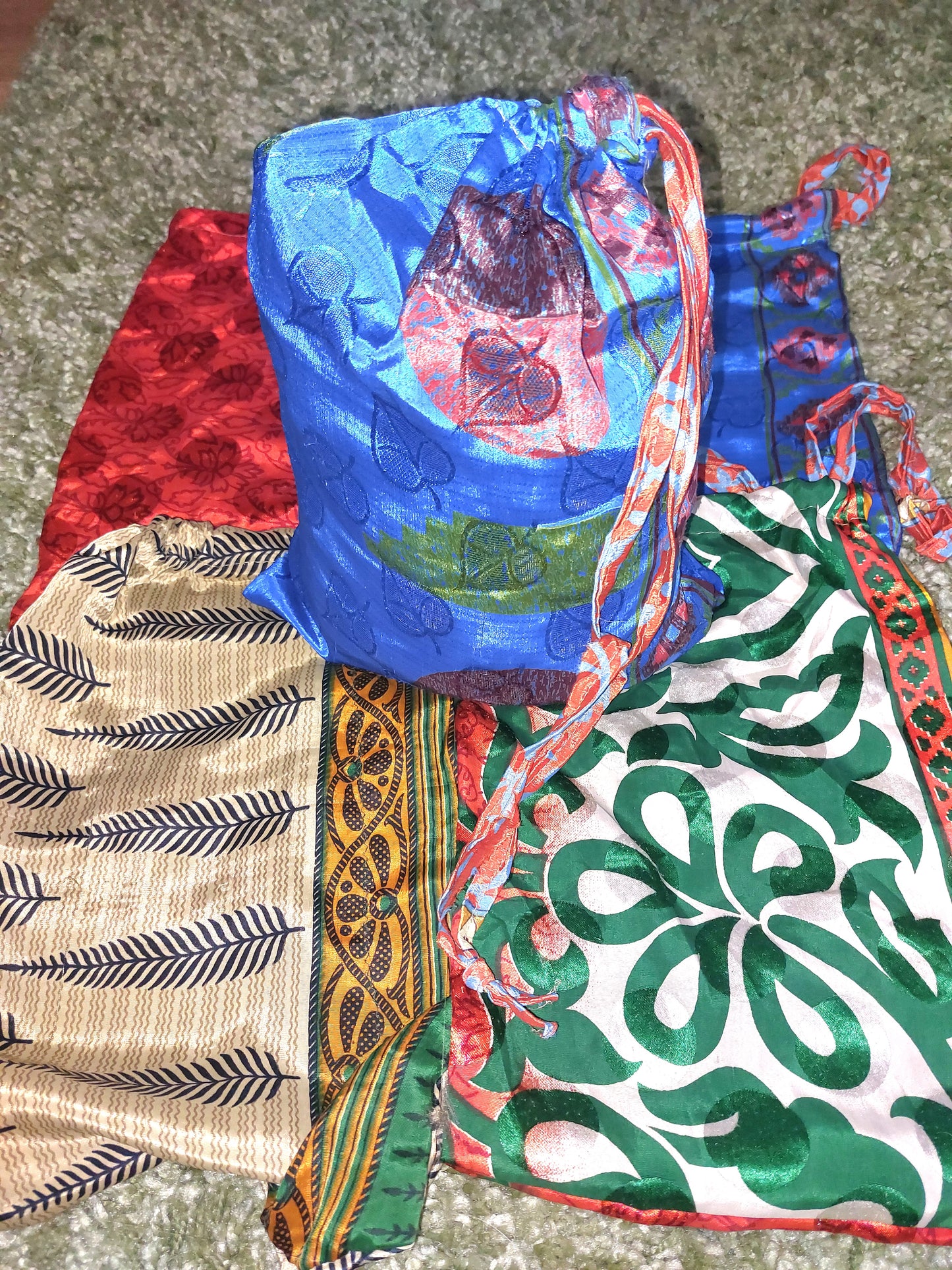 Recycled sari drawstring gift pouch bag