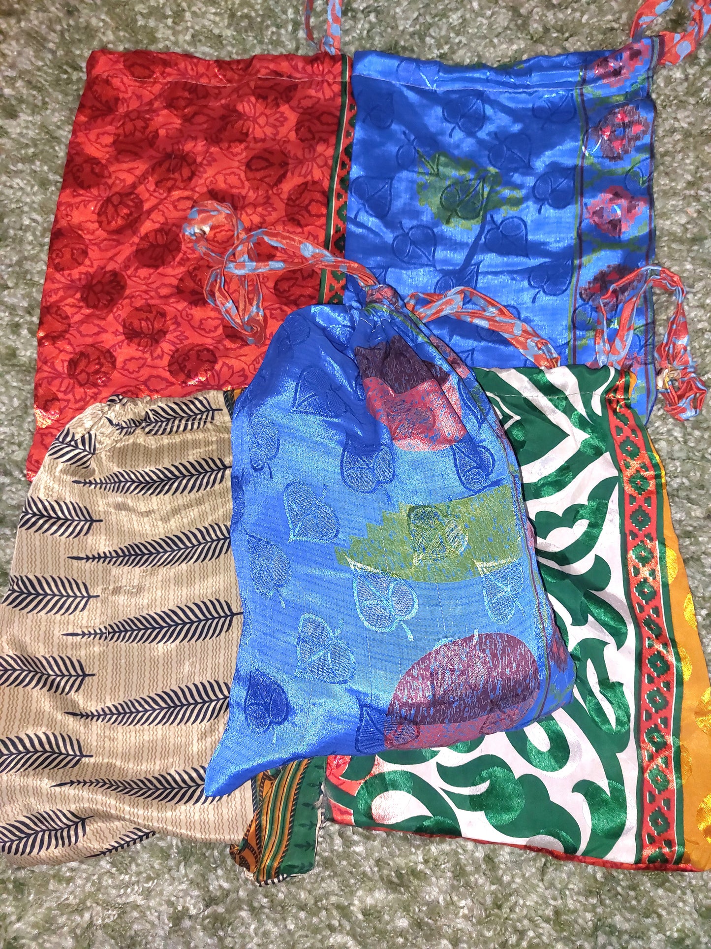 Recycled sari drawstring gift pouch bag