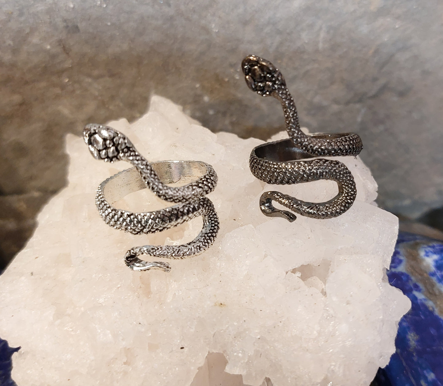 Snake Ring, adjustable, one size, Silver or Black, open ring, nature