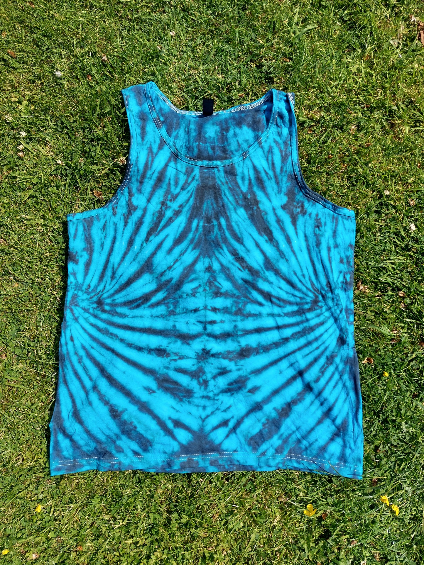 Dark Blue turquoise side spiral festival tie dye t shirt tank vest top men's summer size S-2XL